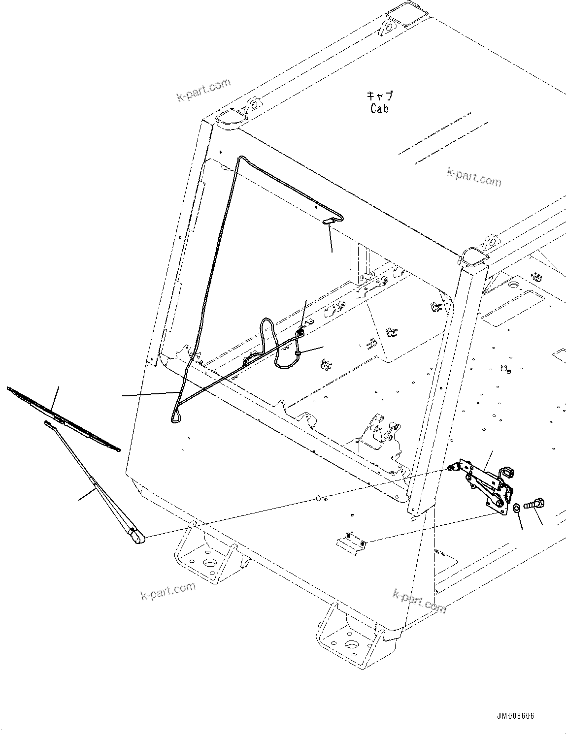 Komatsu parts book diagram for HD605-10 S/N 60001-UP: CAB, FRONT WIPER(#60001-)