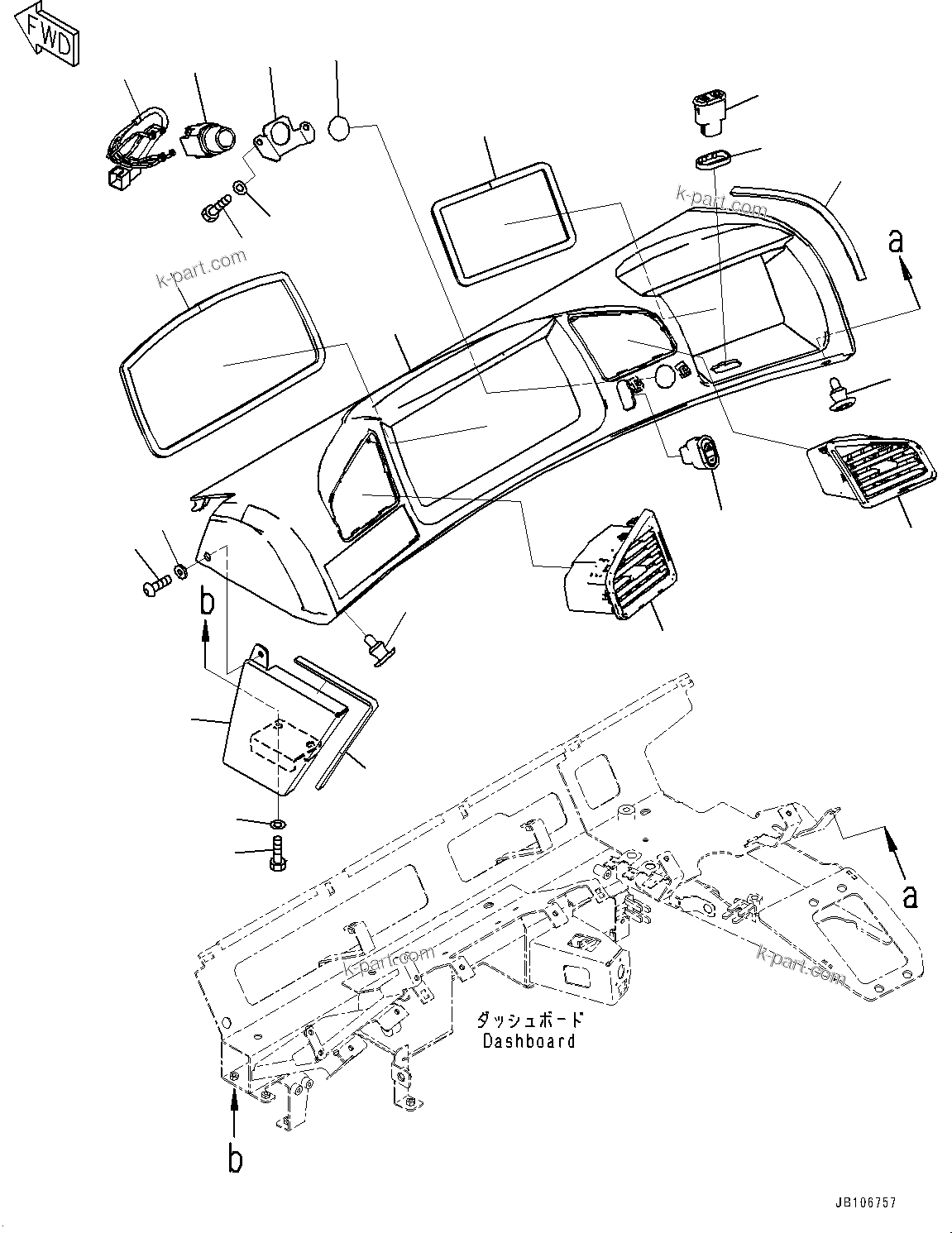 Komatsu parts book diagram for HD605-10 S/N 60001-UP: CAB, DASHBOARD COVER(#60001-)