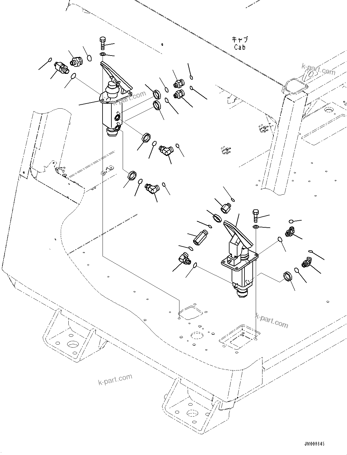 Komatsu parts book diagram for HD605-10 S/N 60001-UP: CAB, BRAKE VALVE(#60001-)