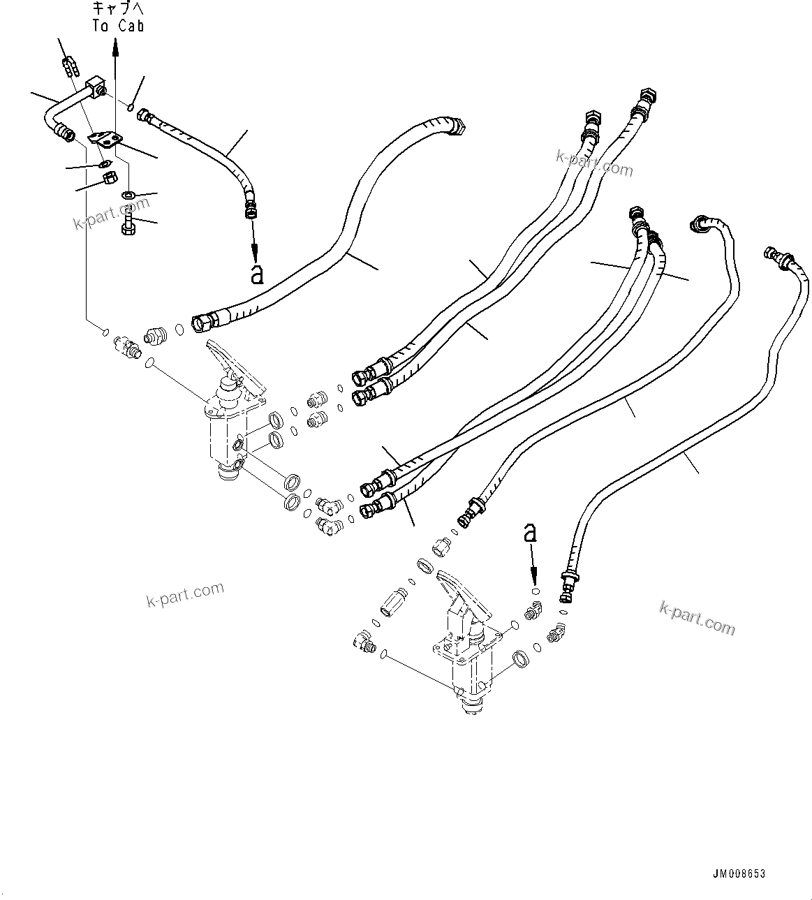 Komatsu parts book diagram for HD605-10 S/N 60001-UP: CAB, BRAKE PIPING(#60001-)