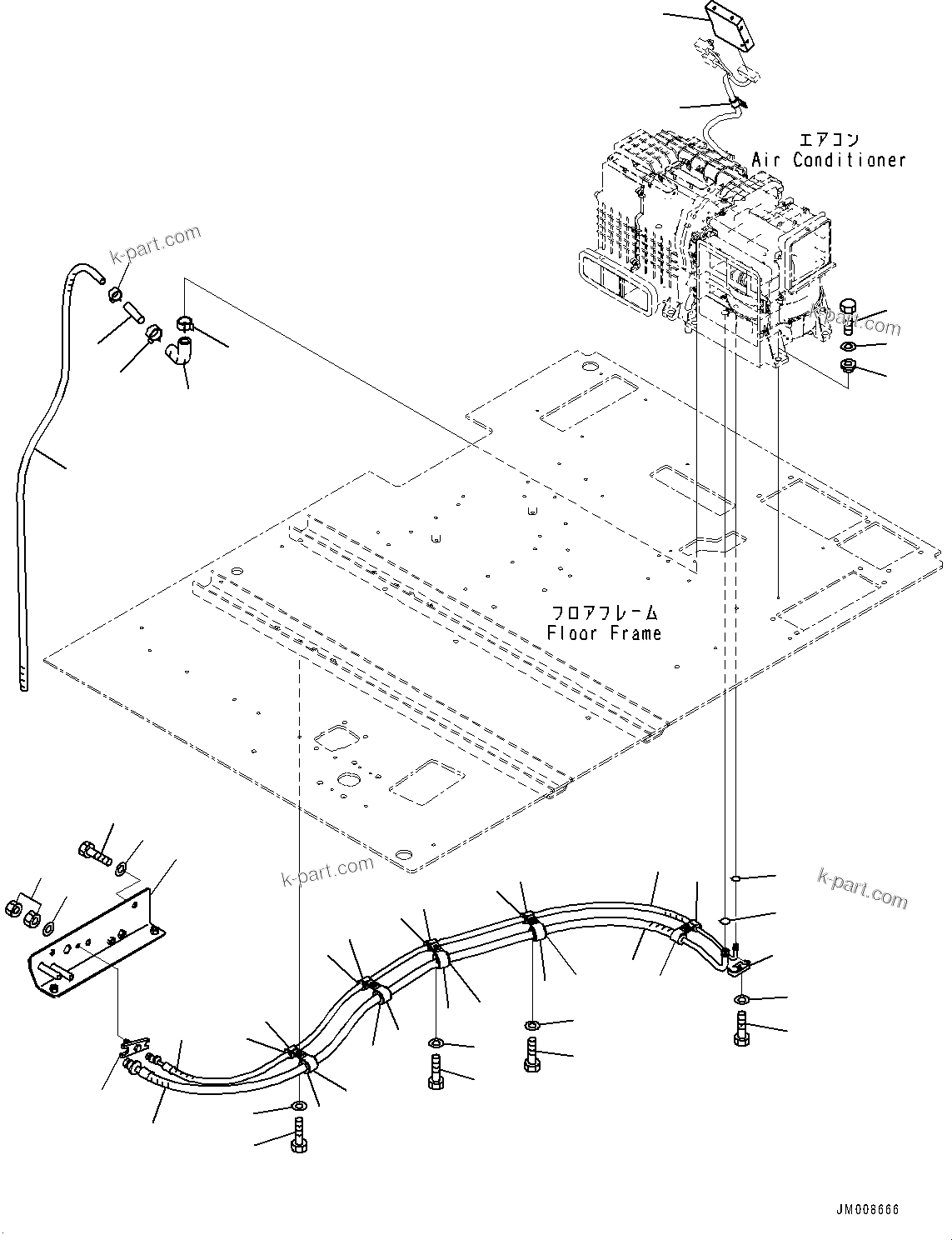Komatsu parts book diagram for HD605-10 S/N 60001-UP: CAB, AIR CONDITIONER PIPING(#60001-)
