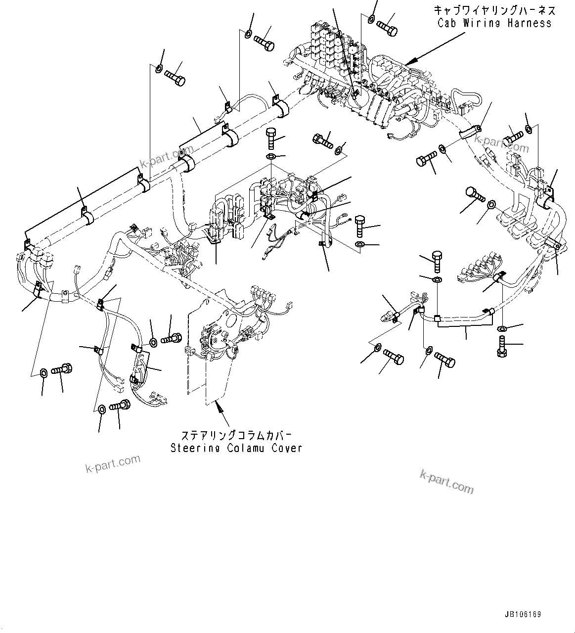 Komatsu parts book diagram for HD605-10 S/N 60001-UP: CAB, WIRING HARNESS MOUNTING (1/3)(#60001-)