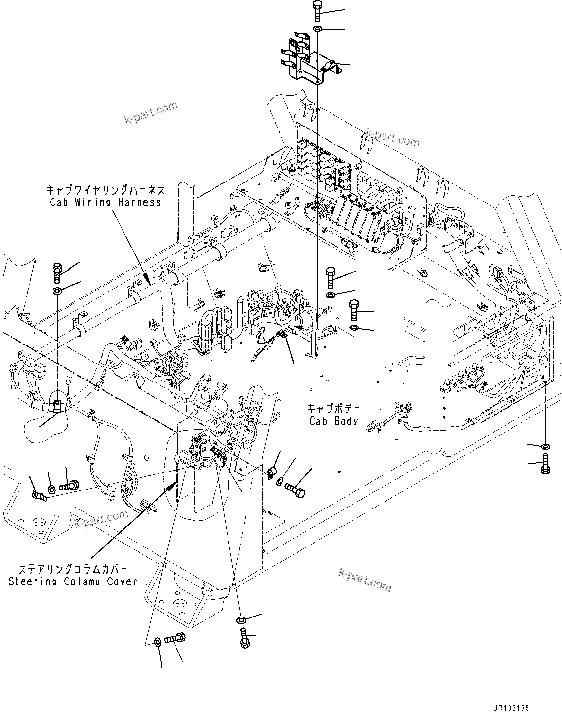 Komatsu parts book diagram for HD605-10 S/N 60001-UP: CAB, WIRING HARNESS MOUNTING (2/3)(#60001-)
