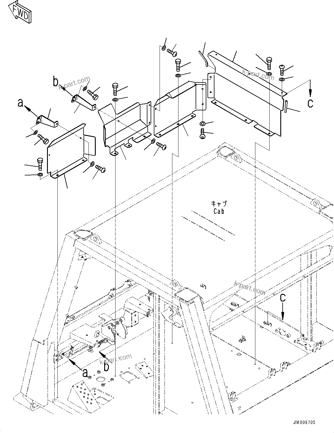 Komatsu parts book diagram for HD605-10 S/N 60001-UP: CAB, COVER, FRONT(#60001-)