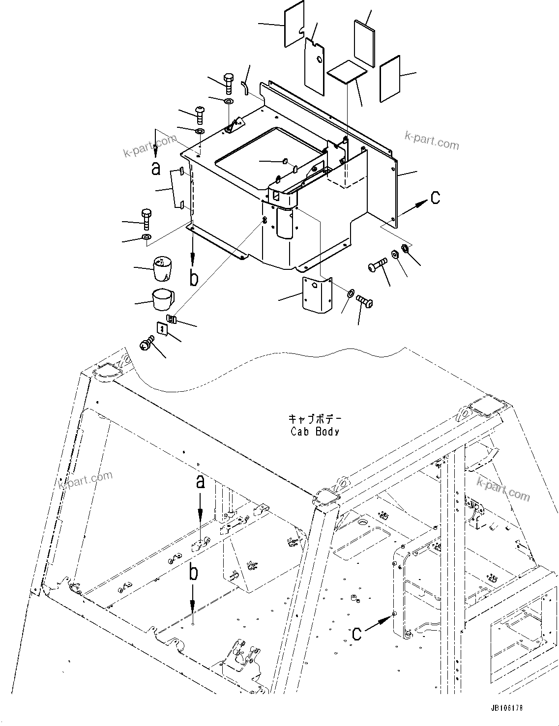 Komatsu parts book diagram for HD605-10 S/N 60001-UP: CAB, CONSOLE BOX(#60001-)