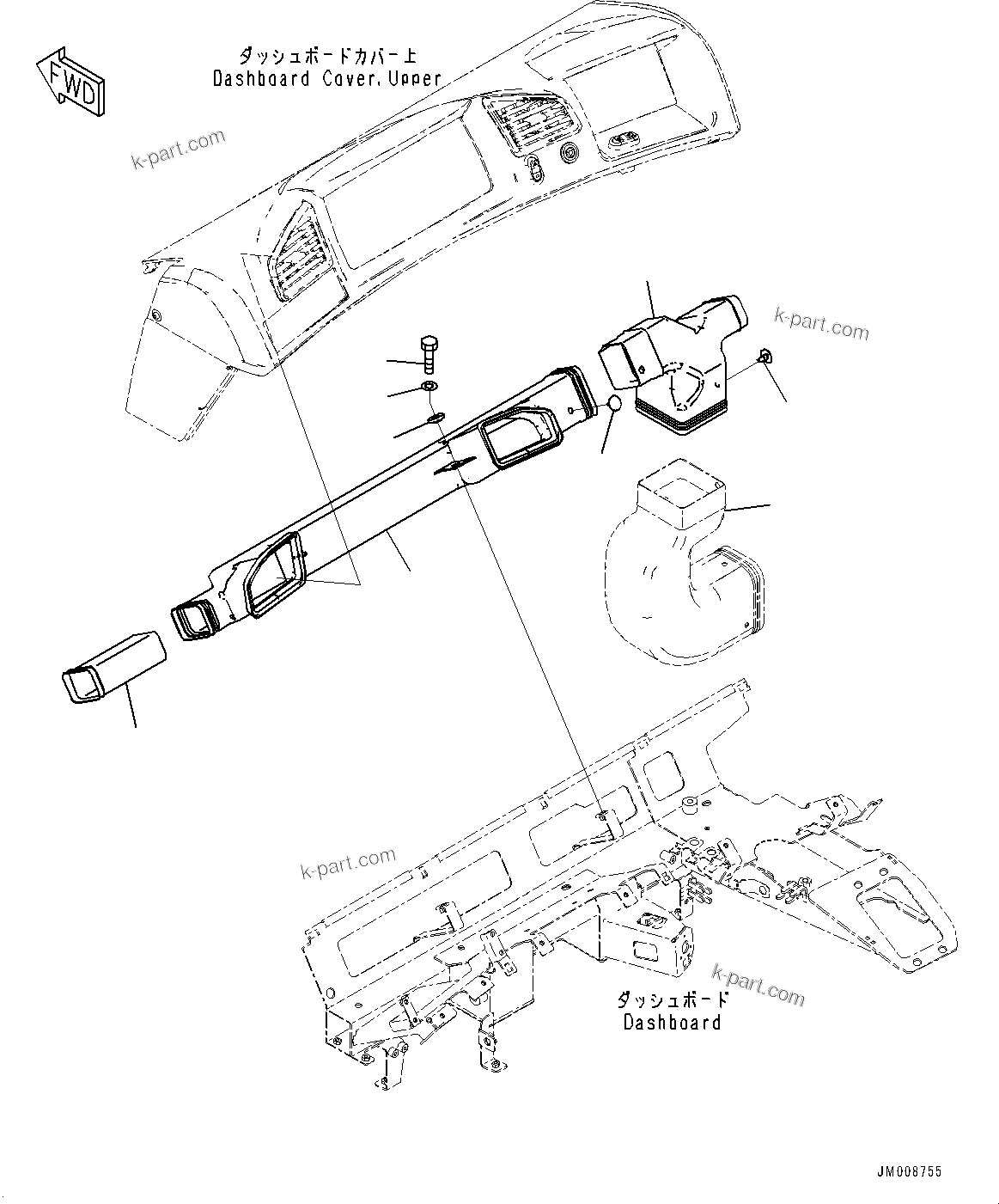 Komatsu parts book diagram for HD605-10 S/N 60001-UP: CAB, DASHBOARD DUCT(#60001-)
