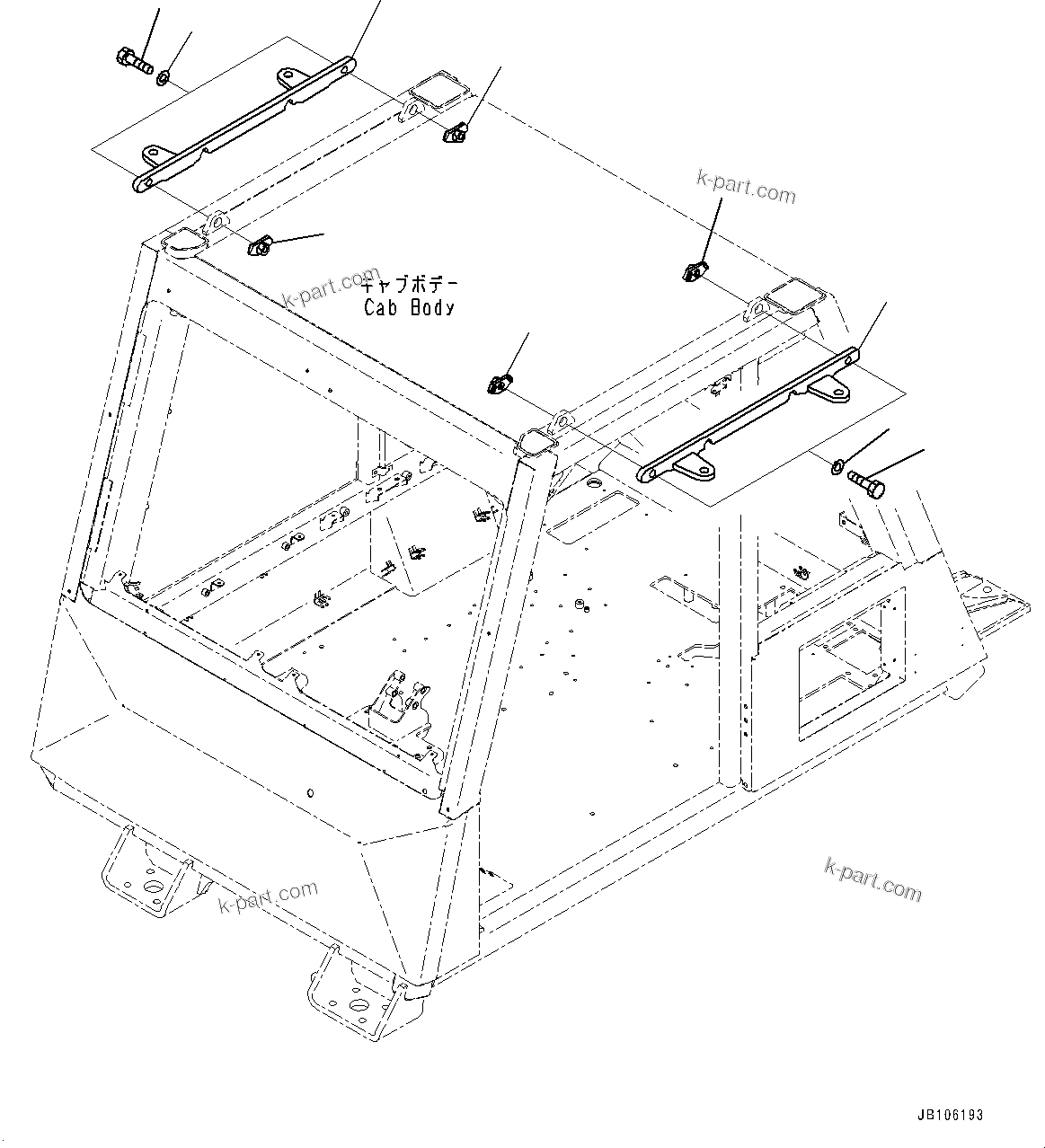 Komatsu parts book diagram for HD605-10 S/N 60001-UP: CAB, BRACKET(#60001-60002)
