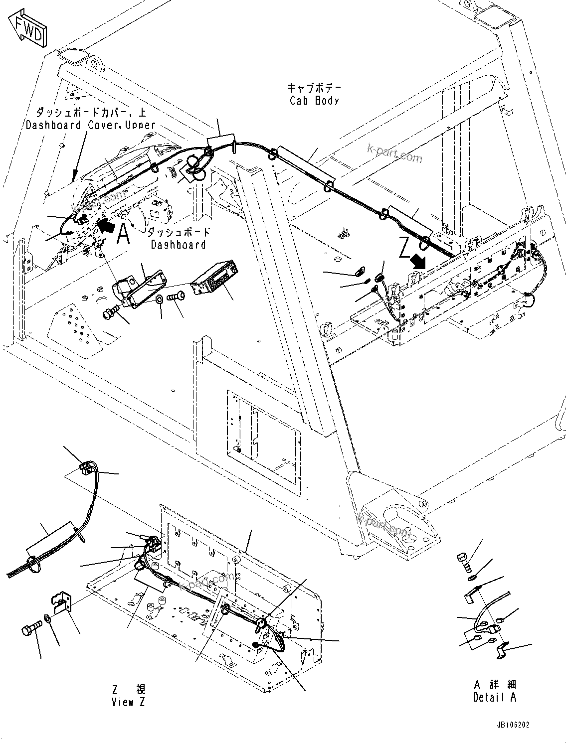 Komatsu parts book diagram for HD605-10 S/N 60001-UP: RADIO, RADIO AND AUX CABLE (WITH AM-FM RADIO, BLUETOOTH)(#60001-60002)
