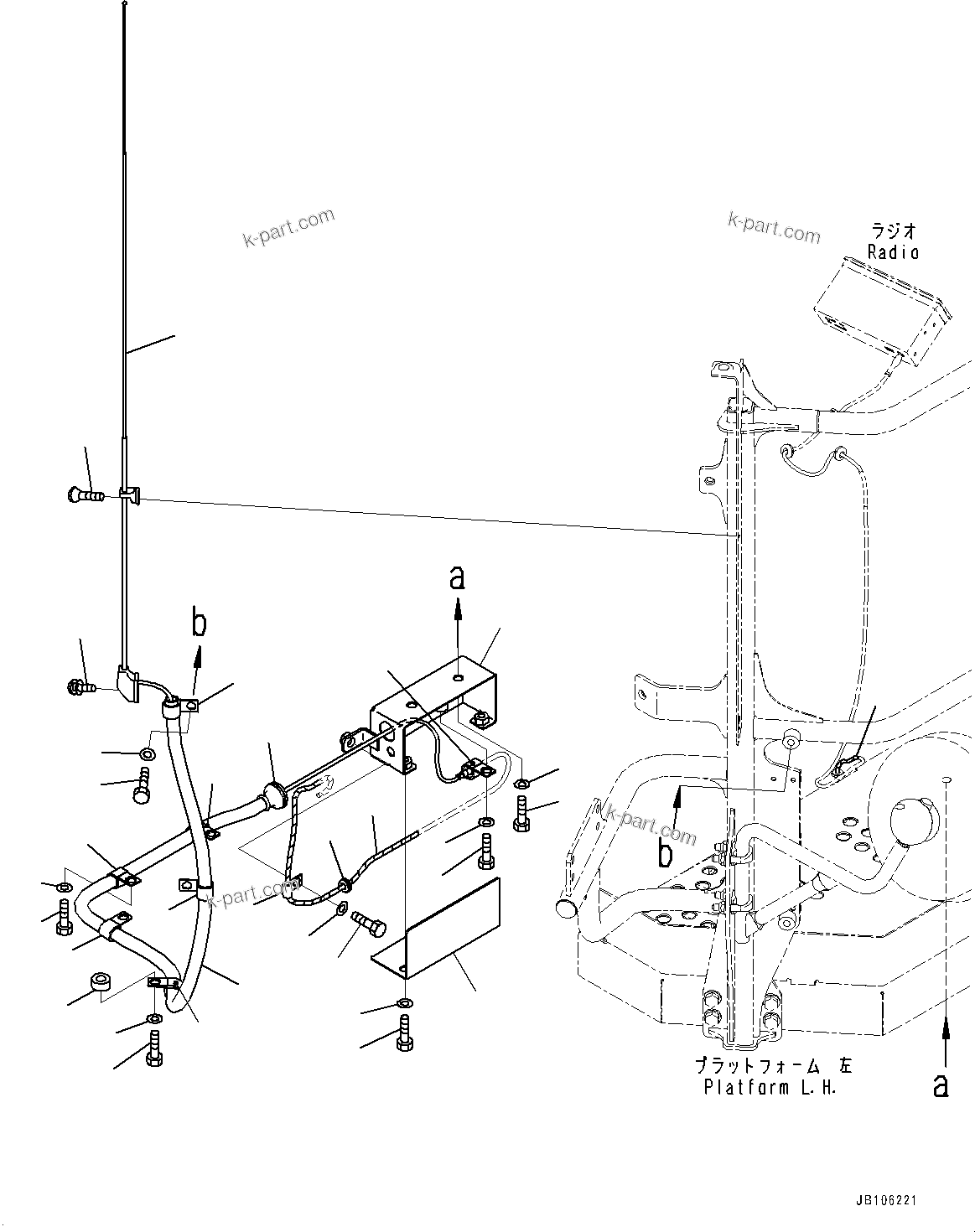 Komatsu parts book diagram for HD605-10 S/N 60001-UP: CAB RELATED, RADIO ANTENNA(#60001-)