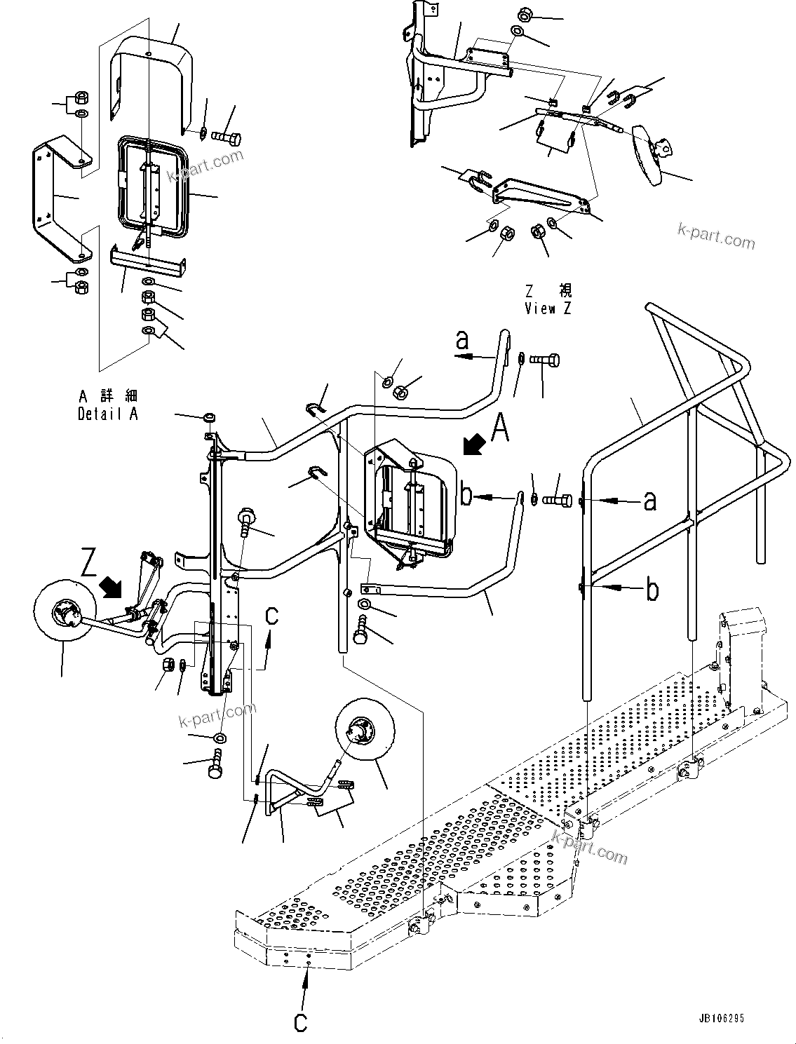 Komatsu parts book diagram for HD605-10 S/N 60001-UP: SIDE PLATFORM, GUARD AND MIRROR, L.H.(#60001-)