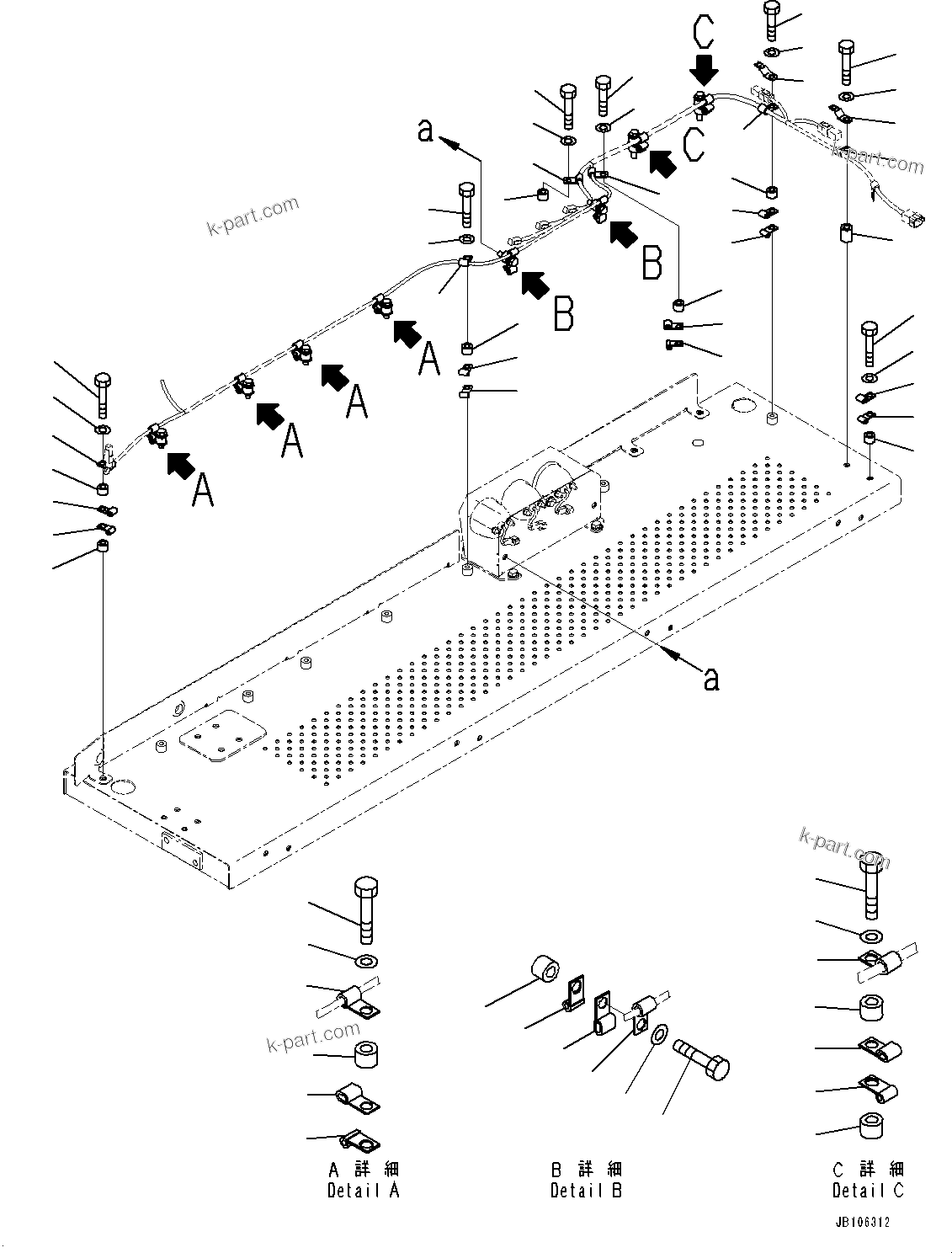 Komatsu parts book diagram for HD605-10 S/N 60001-UP: SIDE PLATFORM, WIRING HARNESS MOUNTING, R.H.(#60001-60079)