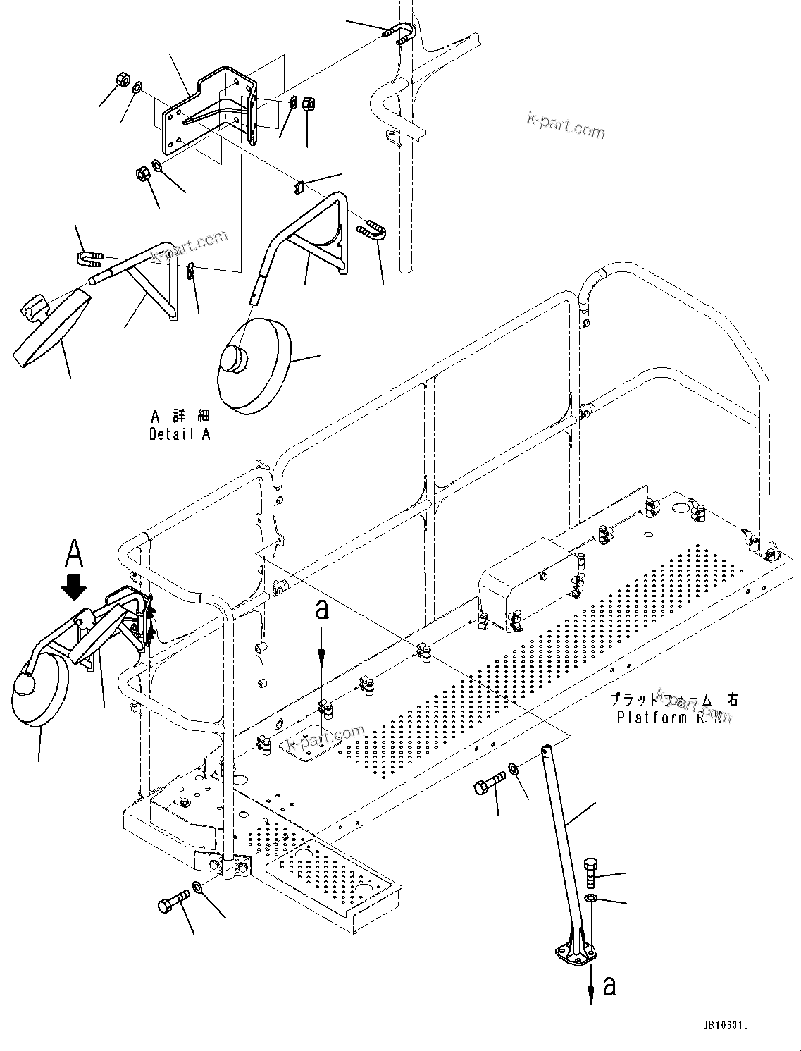 Komatsu parts book diagram for HD605-10 S/N 60001-UP: SIDE PLATFORM, STAY(#60001-)