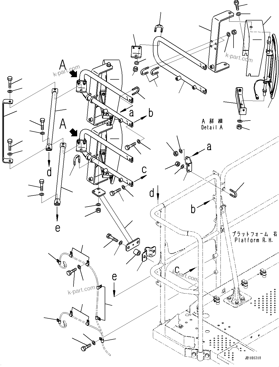 Komatsu parts book diagram for HD605-10 S/N 60001-UP: SIDE PLATFORM, SIDE MIRROR, R.H.(#60001-)