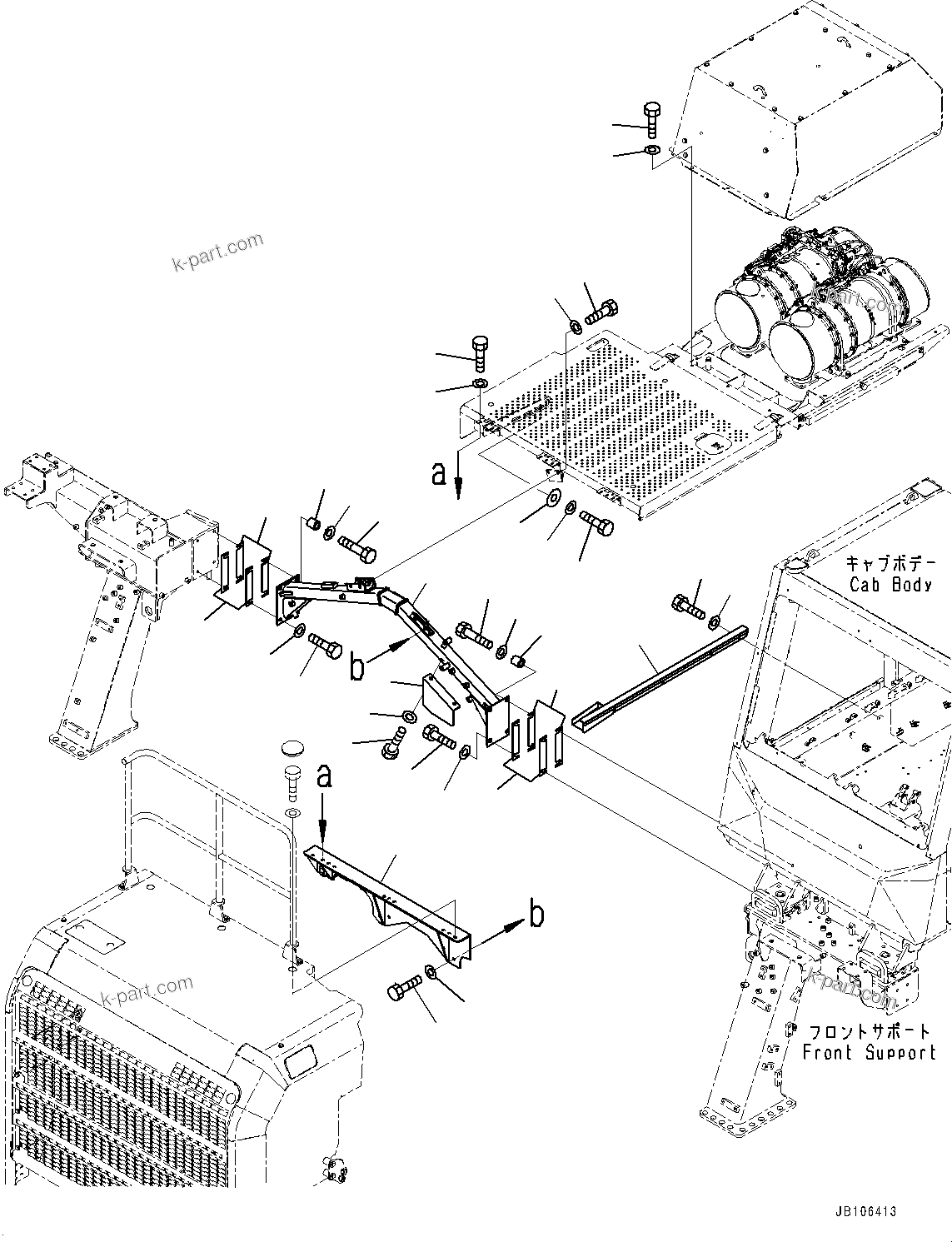 Komatsu parts book diagram for HD605-10 S/N 60001-UP: HOOD, MOUNTING(#60001-)