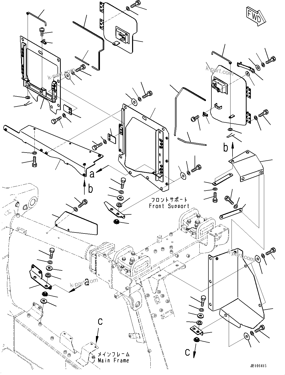 Komatsu parts book diagram for HD605-10 S/N 60001-UP: ENGINE SIDE COVER, L.H.(#60001-)