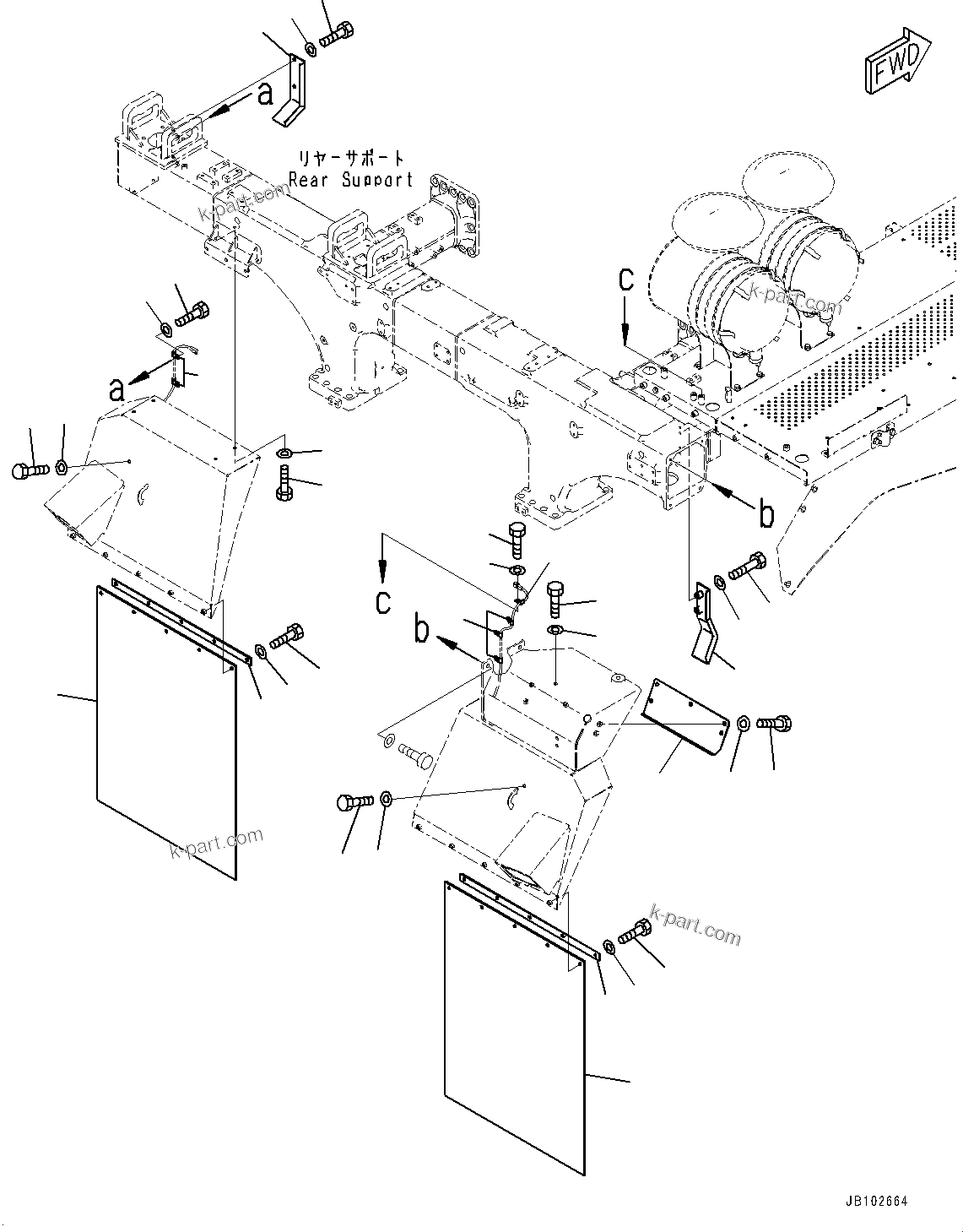 Komatsu parts book diagram for HD605-10 S/N 60001-UP: FENDER, MOUNTING AND COVER(#60001-)