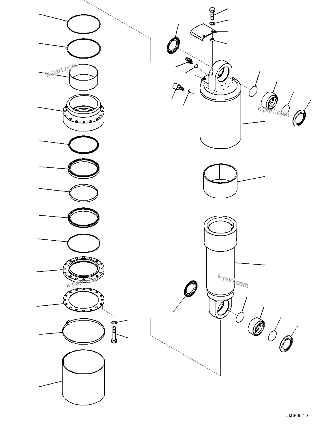 Komatsu parts book diagram for HD605-10 S/N 60001-UP: REAR SUSPENSION, CYLINDER(#60001-)