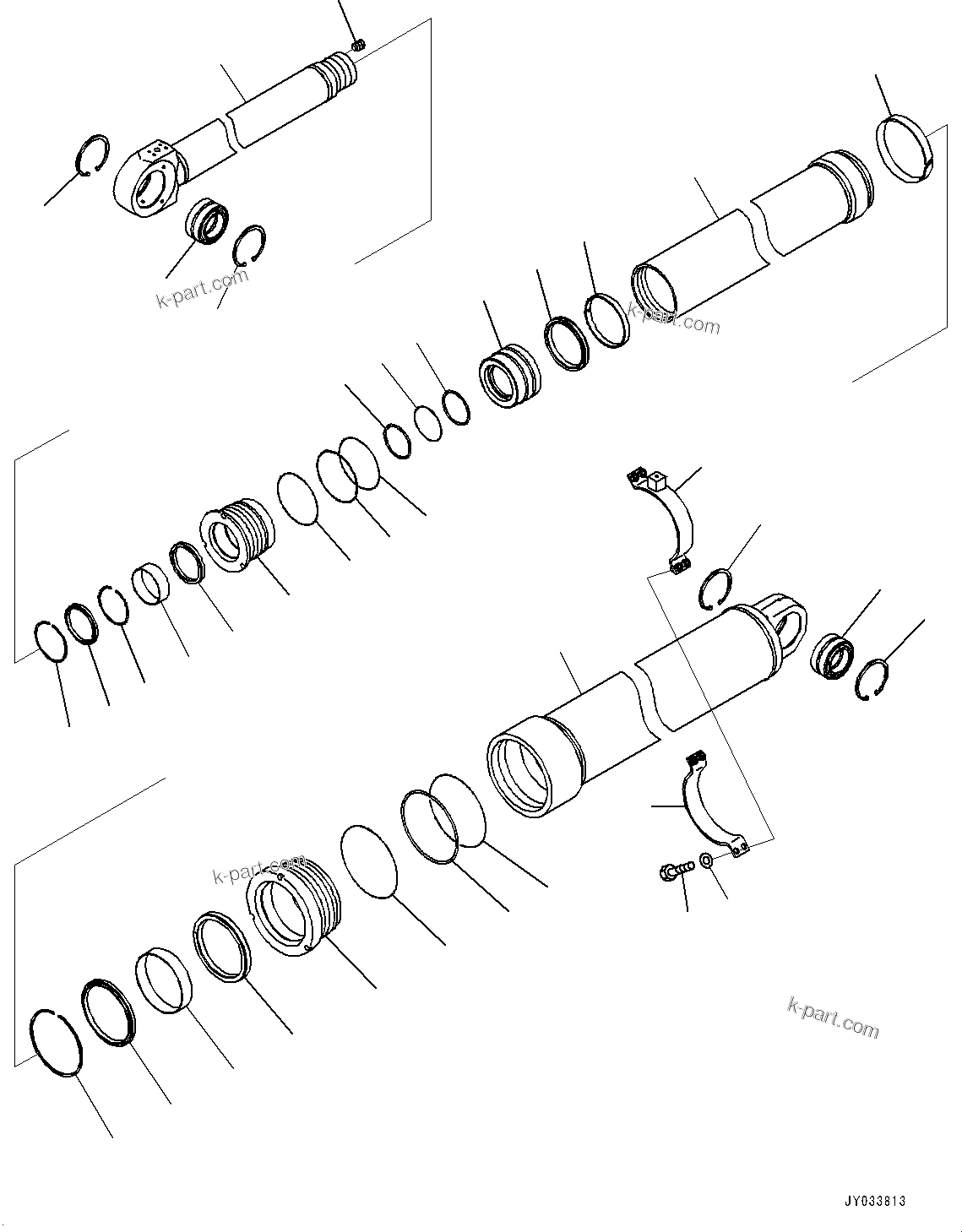 Komatsu parts book diagram for HD605-10 S/N 60001-UP: HOIST CYLINDER, INNER PARTS, HOIST CYLINDER (2/2) (R.H.)(#60001-)