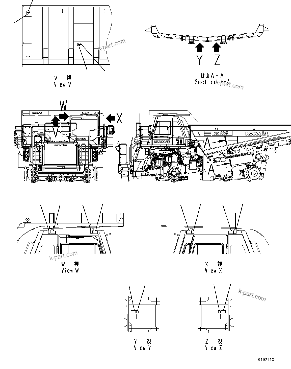 Komatsu parts book diagram for HD605-10 S/N 60001-UP: PLATE, TIE-OFF, (#60001-)