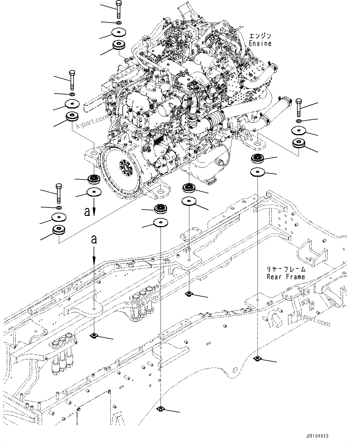 Komatsu parts book diagram for GD955-7M0 S/N 31001-UP: ENGINE MOUNTING, (#30001-)
