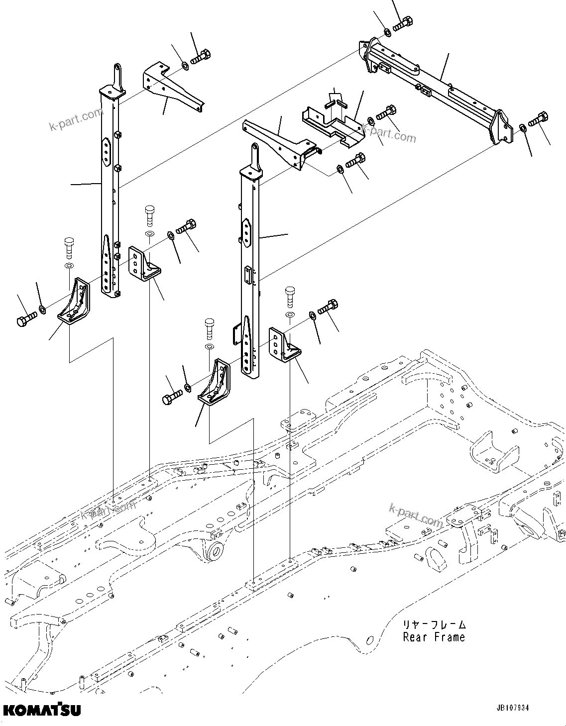 Komatsu parts book diagram for GD955-7M0 S/N 31001-UP: ENGINE RELATED PARTS, FRAME AND BRACKET (1/2)(#30001-)