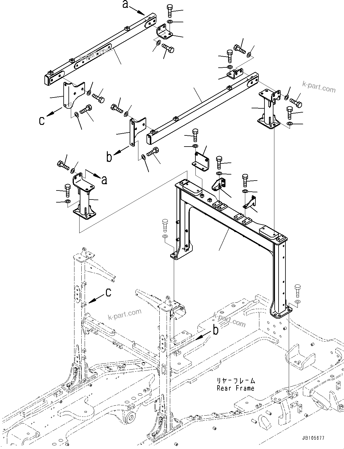 Komatsu parts book diagram for GD955-7M0 S/N 31001-UP: ENGINE RELATED PARTS, FRAME AND BRACKET (2/2)(#30001-)