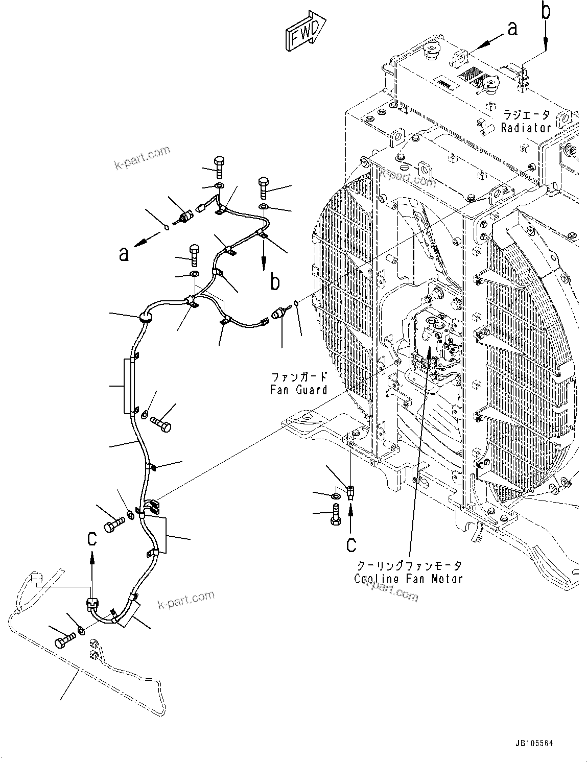 Komatsu parts book diagram for GD955-7M0 S/N 31001-UP: RADIATOR, COOLANT LEVEL SENSOR(#30001-)