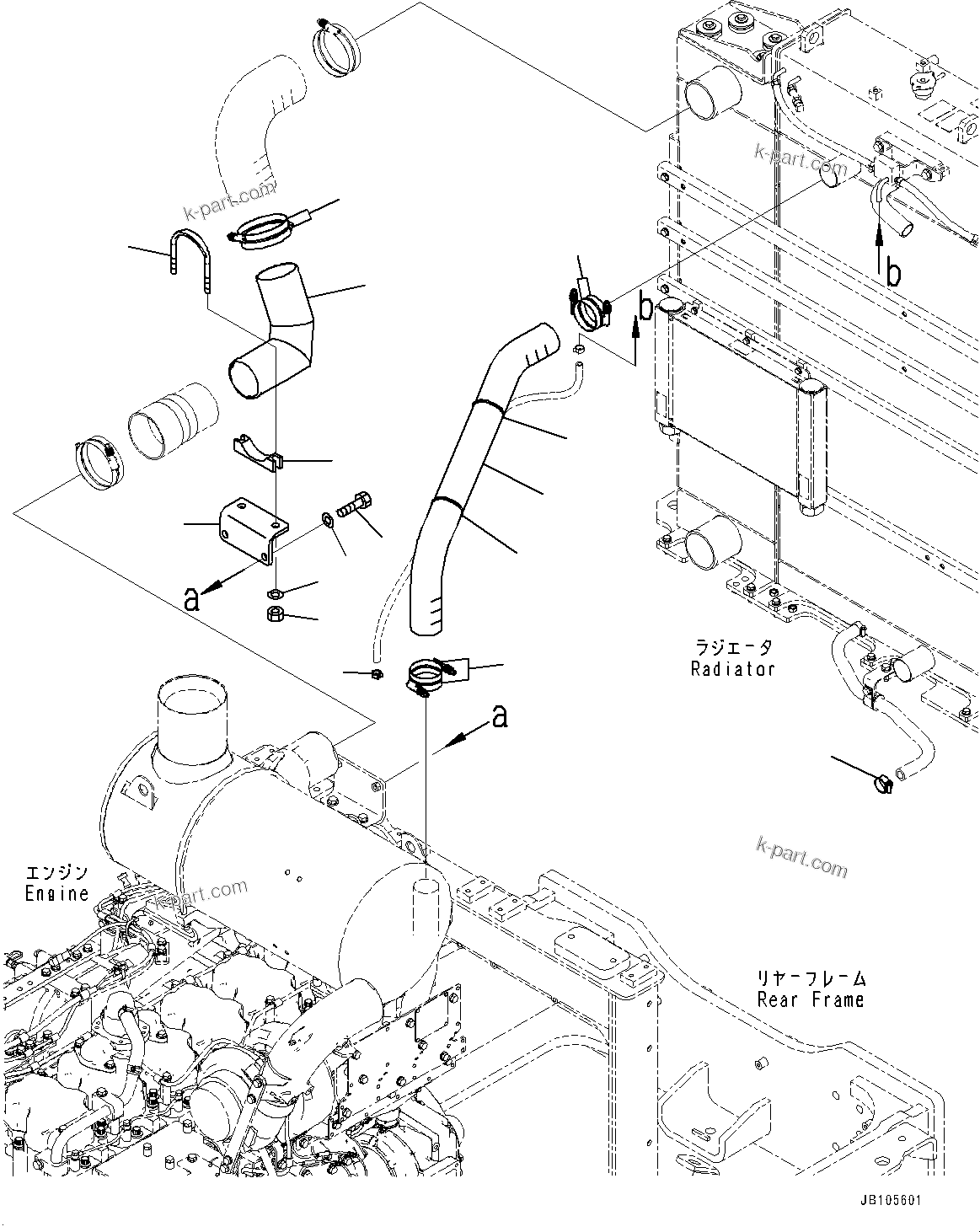 Komatsu parts book diagram for GD955-7M0 S/N 31001-UP: RADIATOR, RADIATOR PIPING (2/2)(#30001-)
