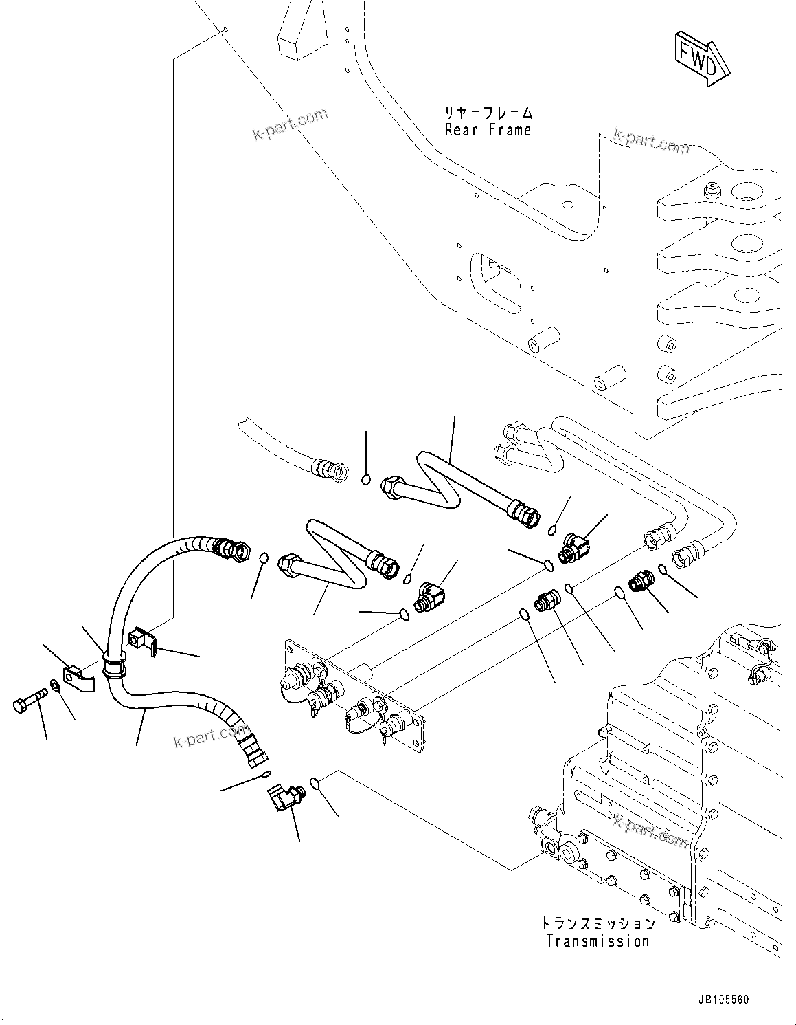 Komatsu parts book diagram for GD955-7M0 S/N 31001-UP: SERVICE CENTER, SERVICE CENTER PIPING (1/2)(#30001-)