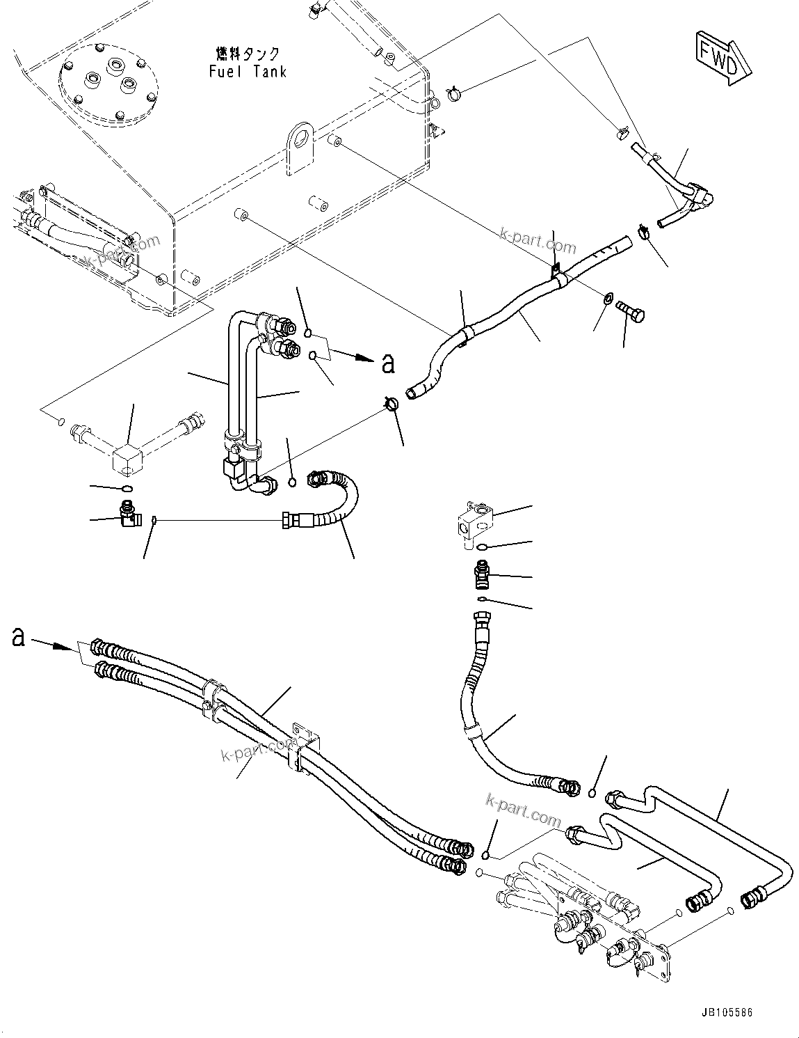 Komatsu parts book diagram for GD955-7M0 S/N 31001-UP: SERVICE CENTER, SERVICE CENTER PIPING (2/2)(#30001-)