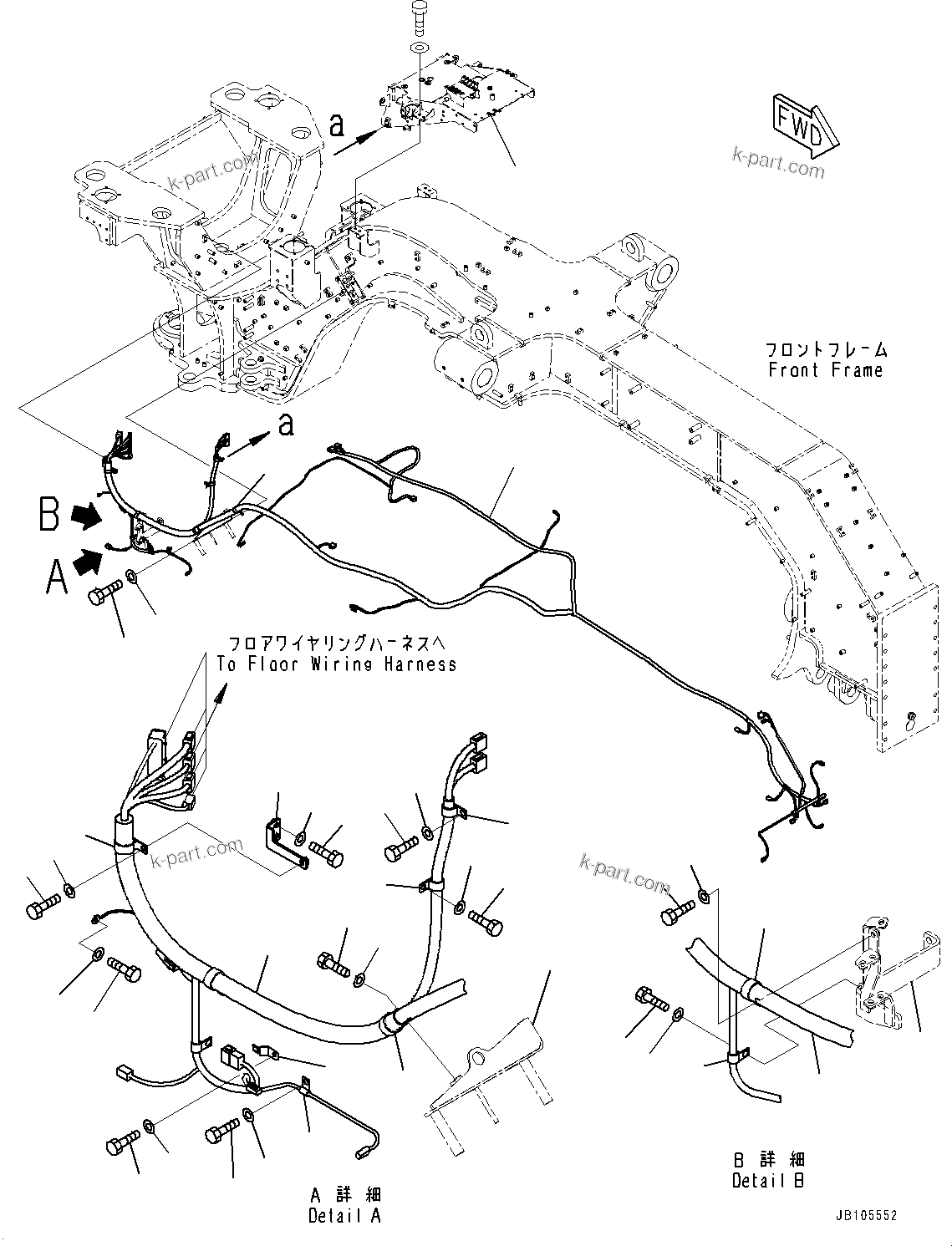 Komatsu parts book diagram for GD955-7M0 S/N 31001-UP: FRONT WIRING HARNESS, FRONT WIRING HARNESS(#30001-)