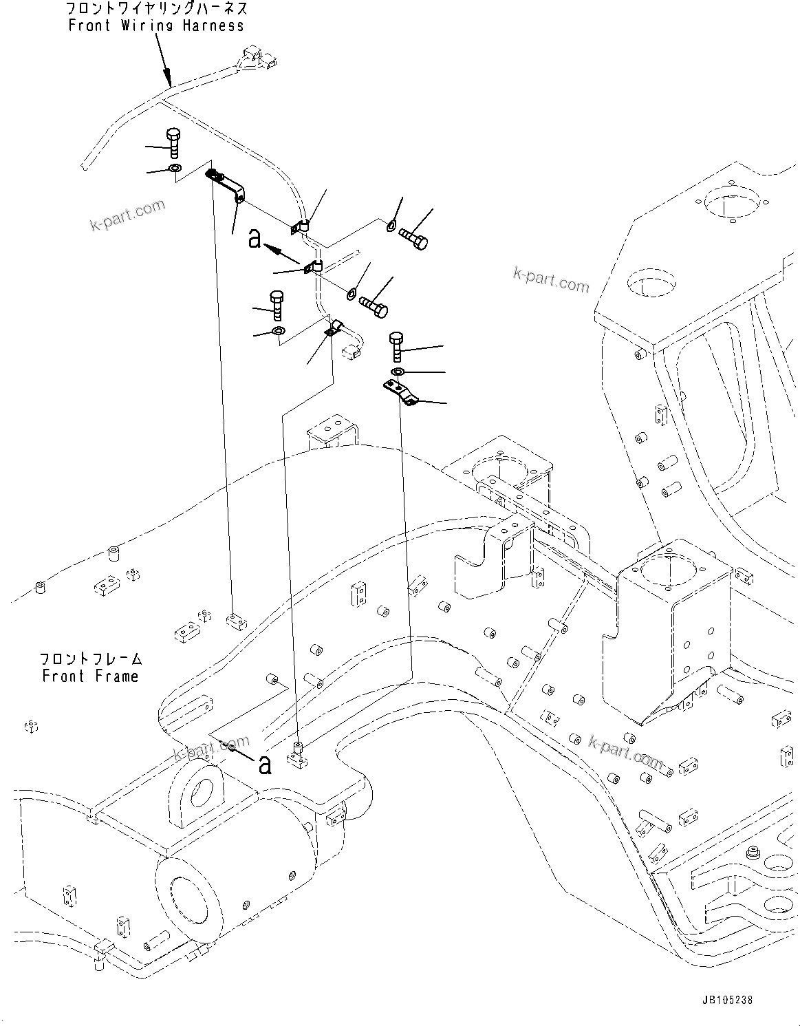 Komatsu parts book diagram for GD955-7M0 S/N 31001-UP: FRONT WIRING HARNESS, WIRING HARNESS MOUNTING (3/8)(#30001-)