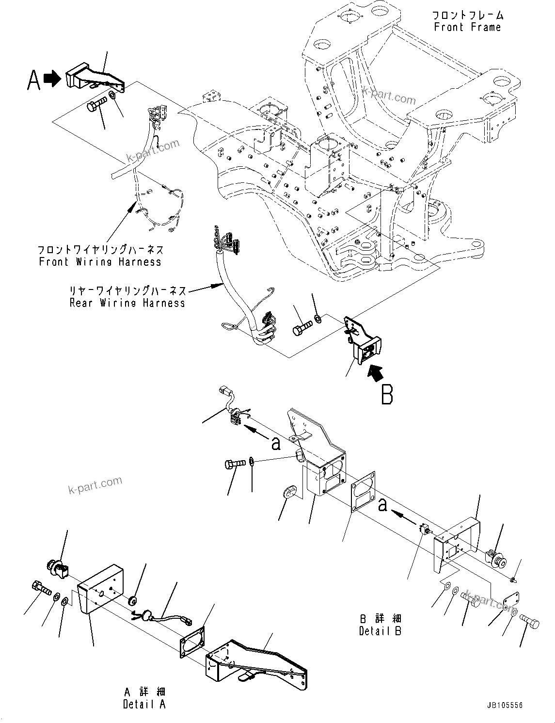 Komatsu parts book diagram for GD955-7M0 S/N 31001-UP: FRONT WIRING HARNESS, ENGINE SHUTDOWN SECONDARY SWITCH(#30001-)