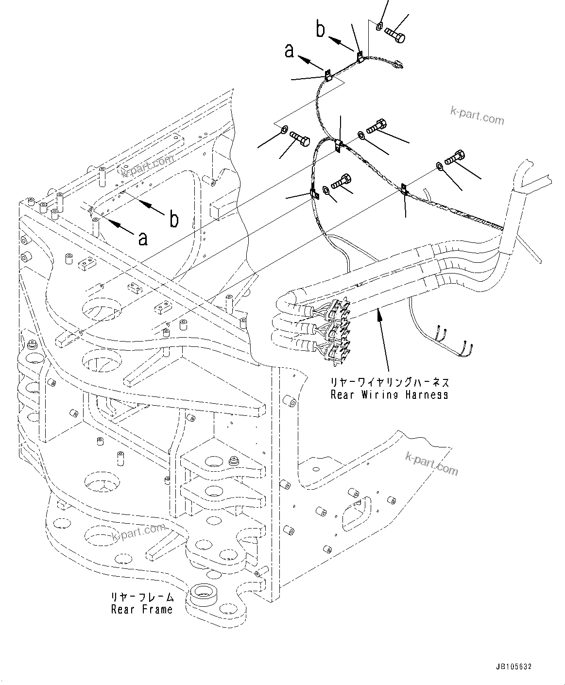 Komatsu parts book diagram for GD955-7M0 S/N 31001-UP: REAR WIRING HARNESS, WIRING HARNESS MOUNTING (1/7)(#30001-)
