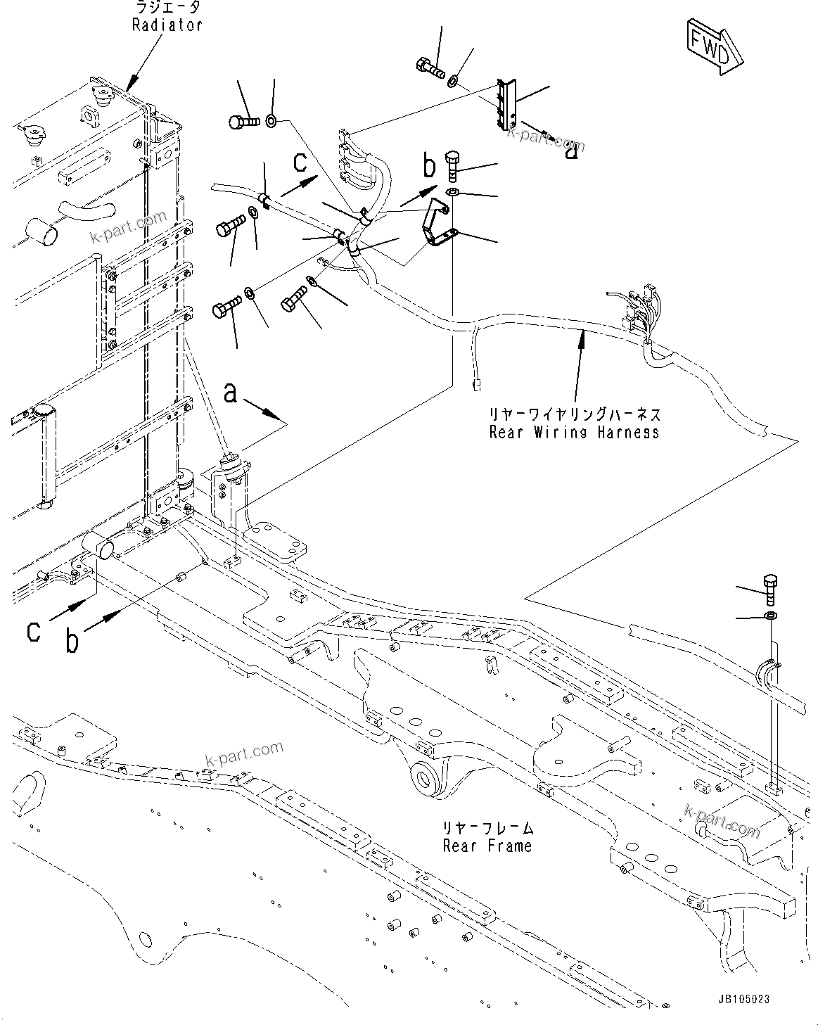 Komatsu parts book diagram for GD955-7M0 S/N 31001-UP: REAR WIRING HARNESS, WIRING HARNESS MOUNTING (5/7)(#30001-)
