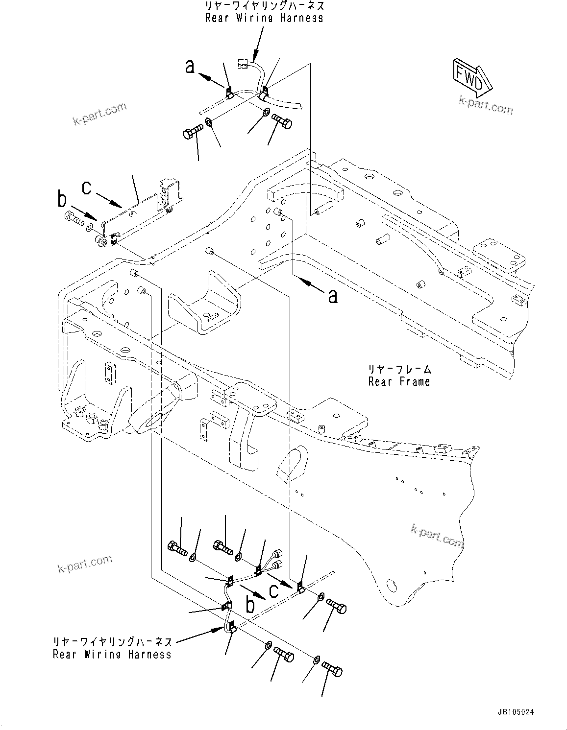 Komatsu parts book diagram for GD955-7M0 S/N 31001-UP: REAR WIRING HARNESS, WIRING HARNESS MOUNTING (6/7)(#30001-)