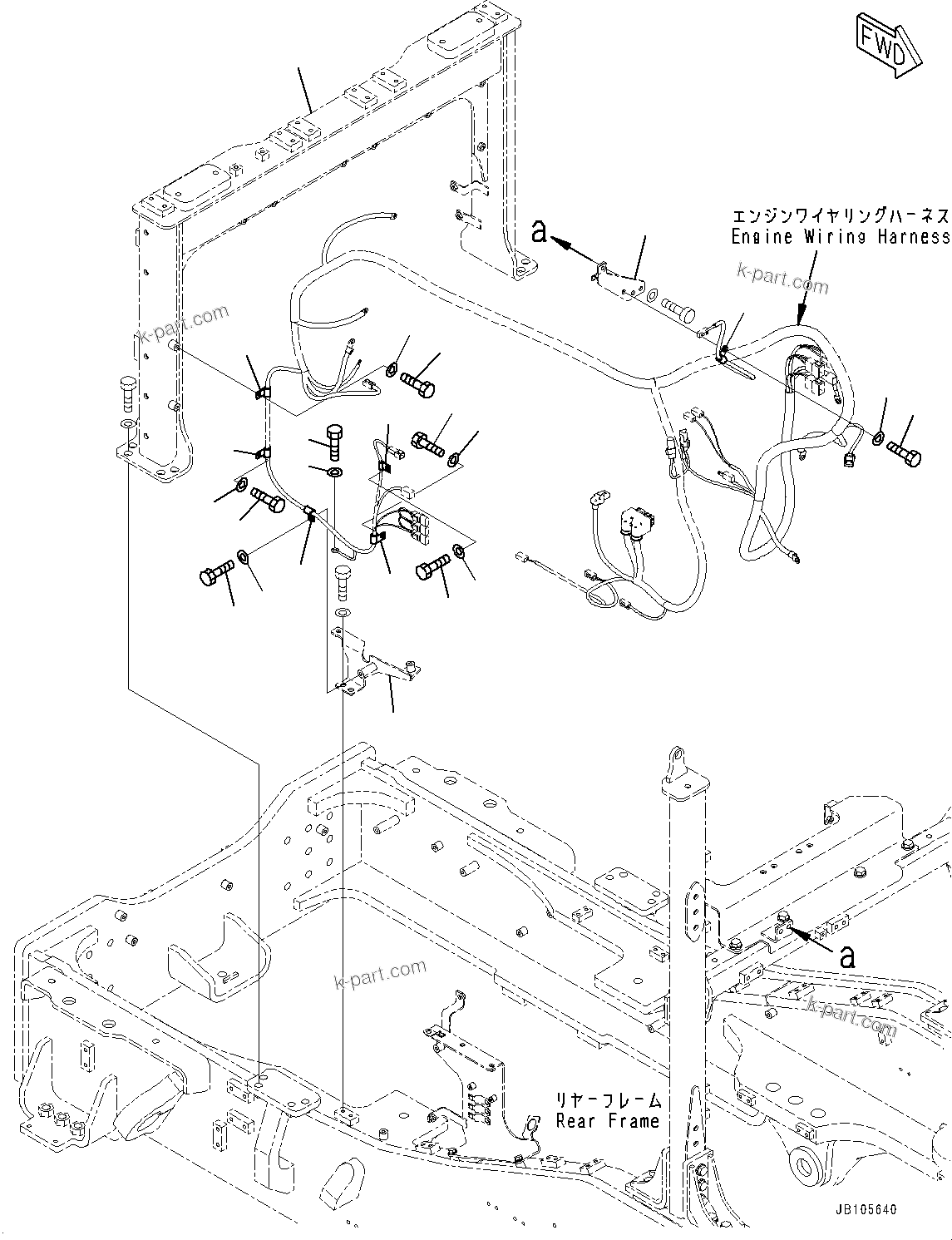 Komatsu parts book diagram for GD955-7M0 S/N 31001-UP: REAR WIRING HARNESS, ENGINE WIRING HARNESS MOUNTING(#30001-)