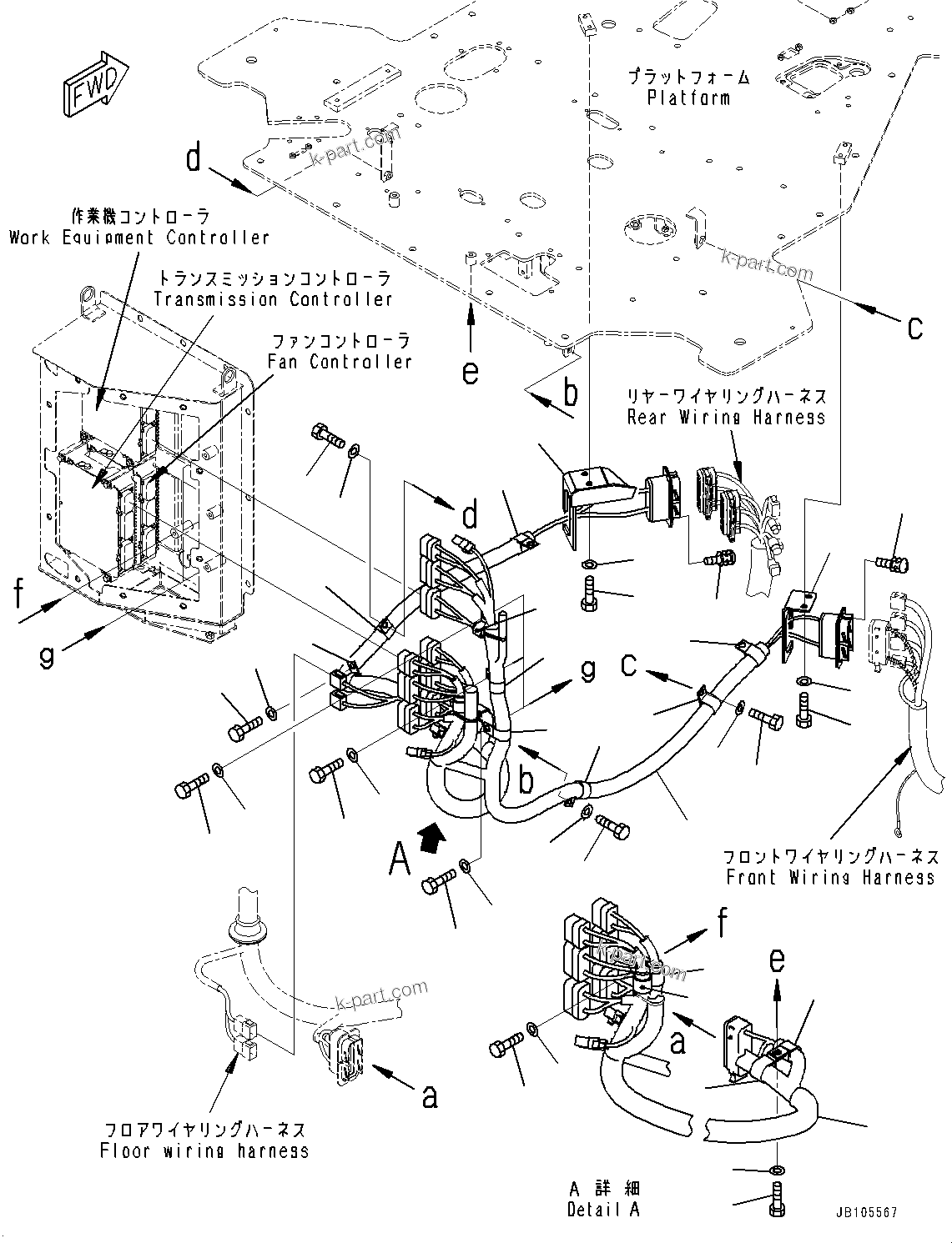 Komatsu parts book diagram for GD955-7M0 S/N 31001-UP: REAR WIRING HARNESS, CONTROL BOX WIRING HARNESS(#30001-)
