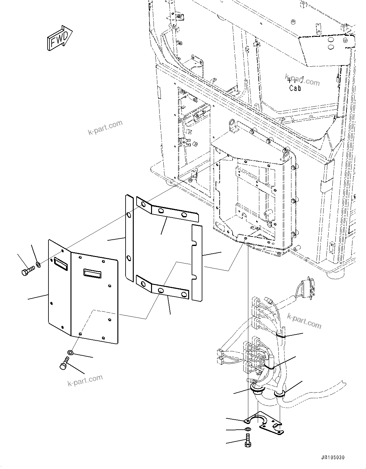Komatsu parts book diagram for GD955-7M0 S/N 31001-UP: REAR WIRING HARNESS, CONTROLLER COVER(#30001-)