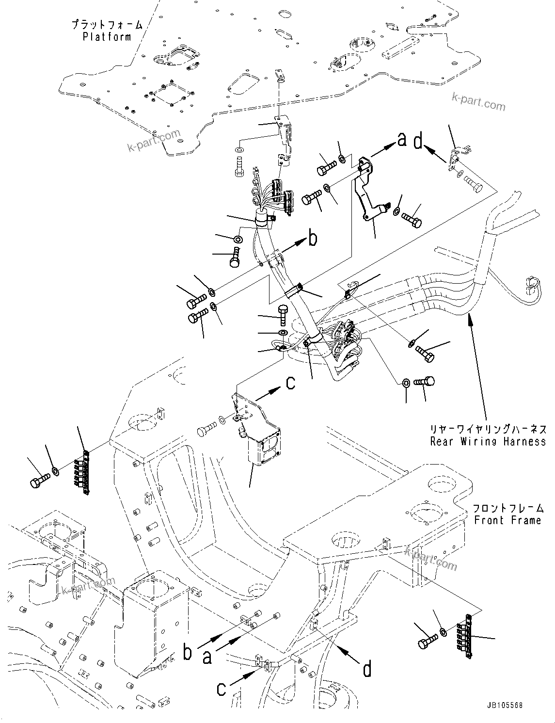 Komatsu parts book diagram for GD955-7M0 S/N 31001-UP: REAR WIRING HARNESS, WIRING HARNESS MOUNTING, FRONT(#30001-)
