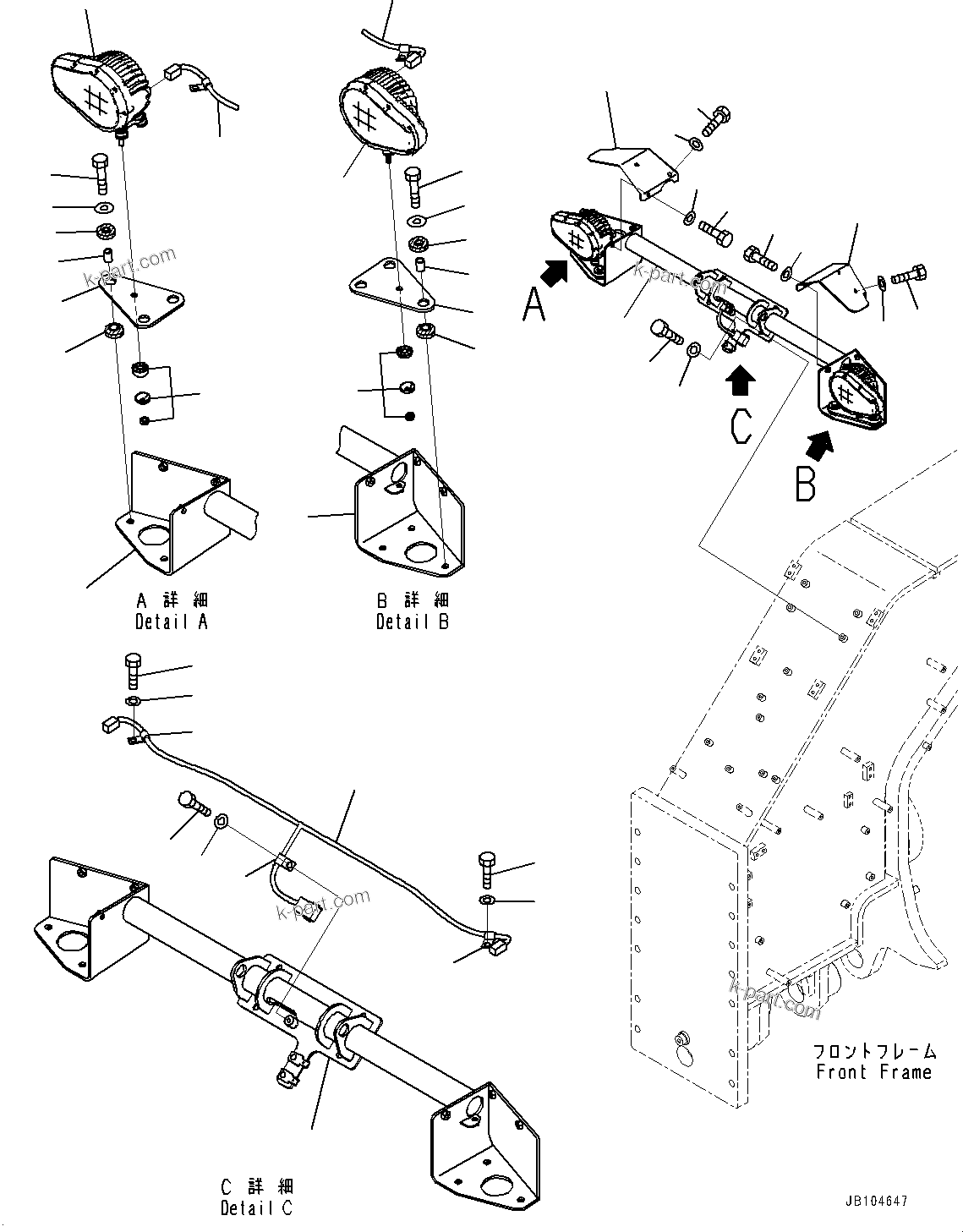 Komatsu parts book diagram for GD955-7M0 S/N 31001-UP: HEADLAMP, (#30001-)