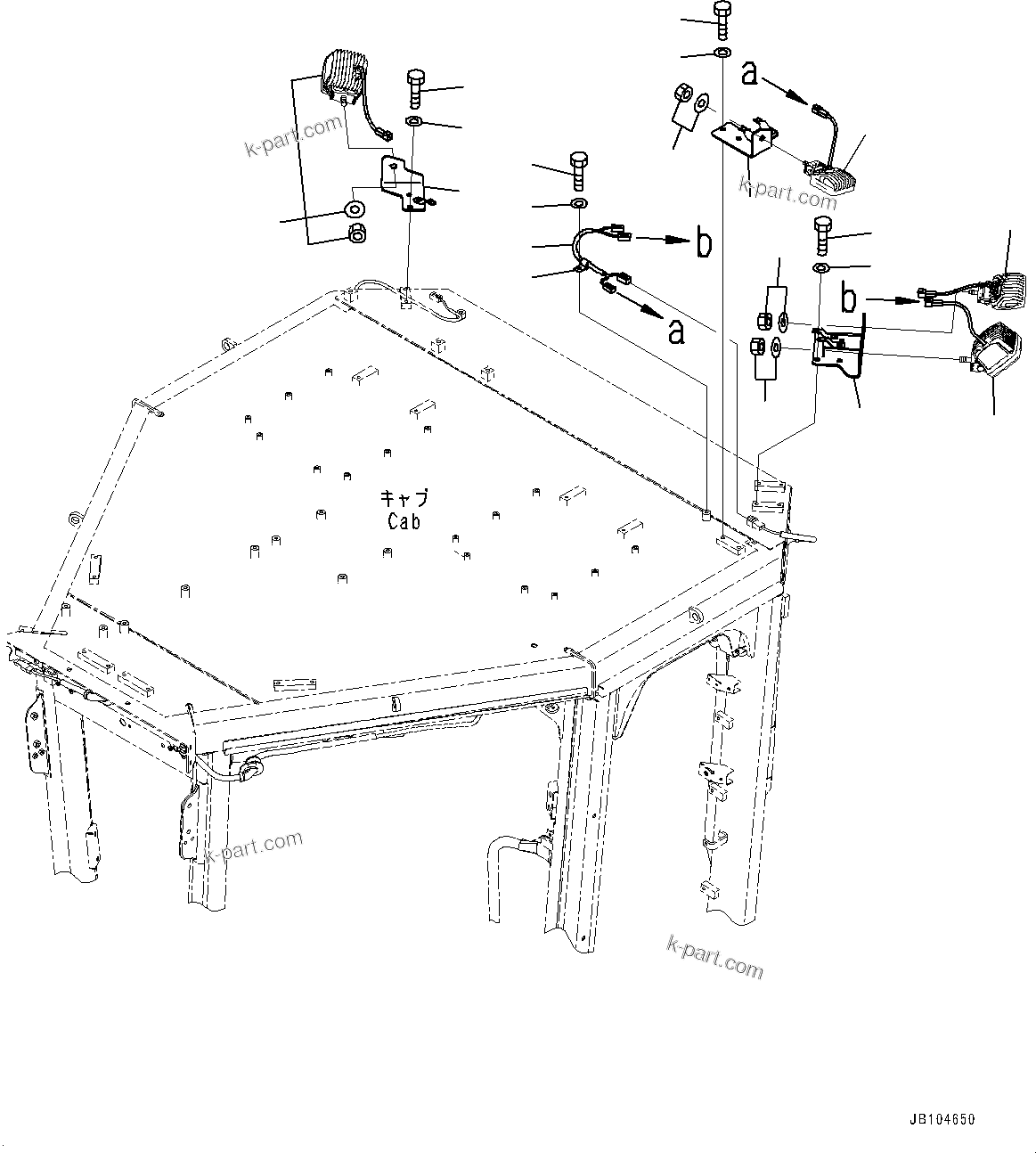 Komatsu parts book diagram for GD955-7M0 S/N 31001-UP: CAB TOP WORKING LAMP, REAR(#30001-)