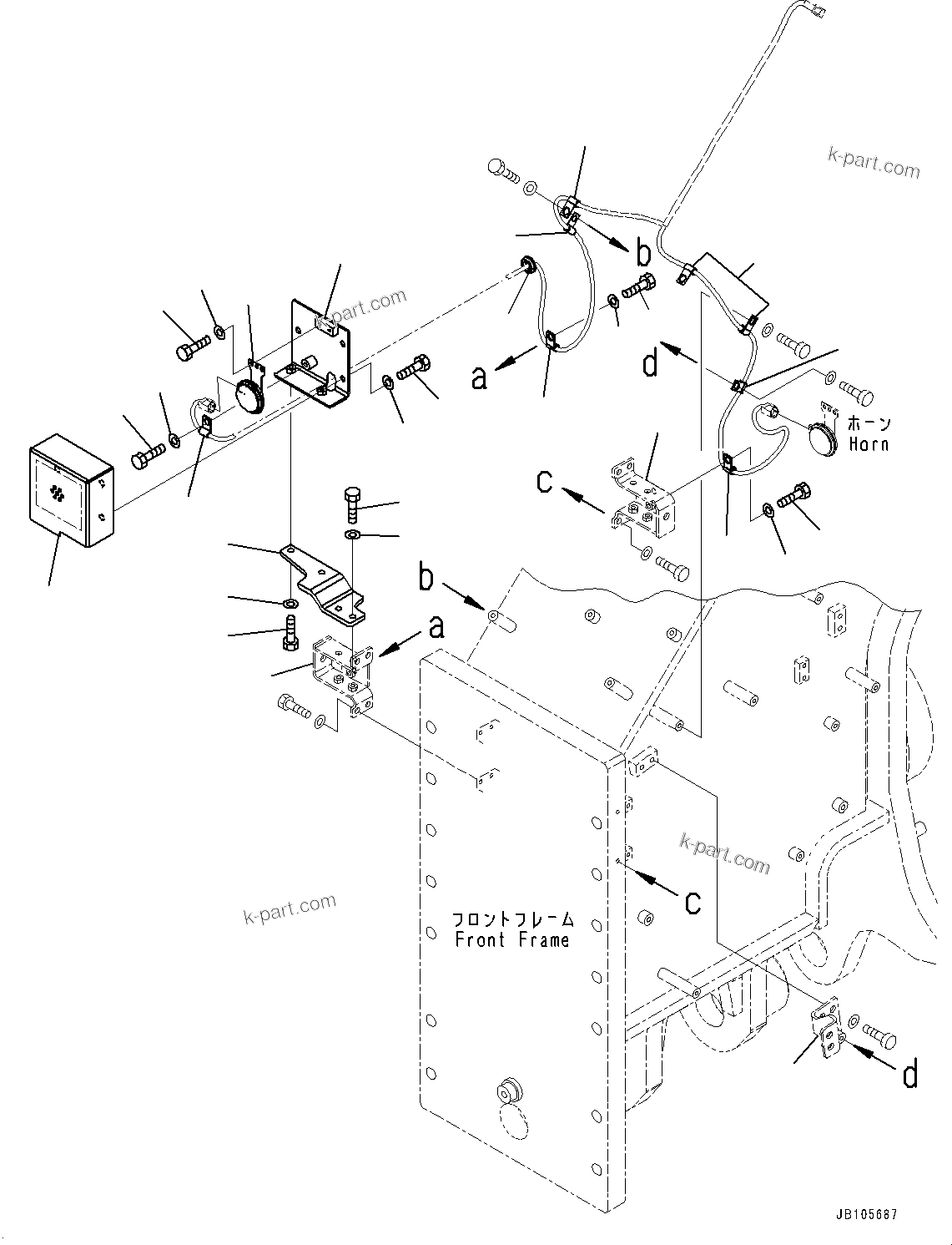 Komatsu parts book diagram for GD955-7M0 S/N 31001-UP: HORN, R.H.(#30001-)