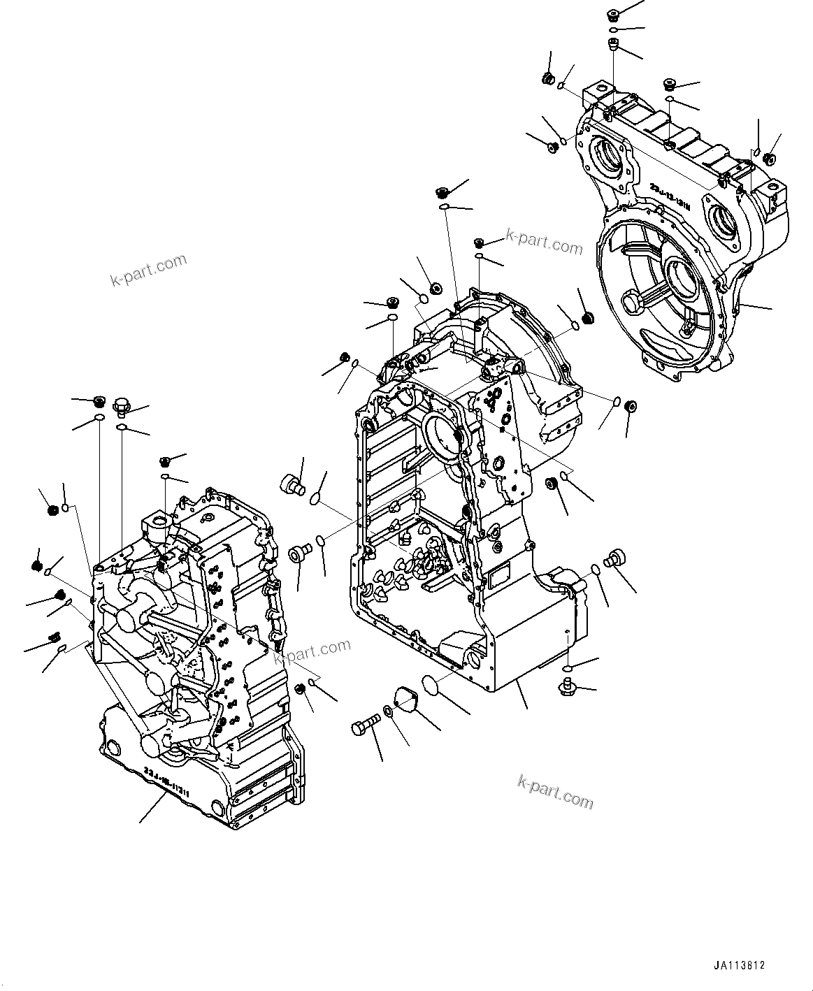 Komatsu parts book diagram for GD955-7M0 S/N 31001-UP: TORQUE CONVERTER AND TRANSMISSION, CASE(#30001-)