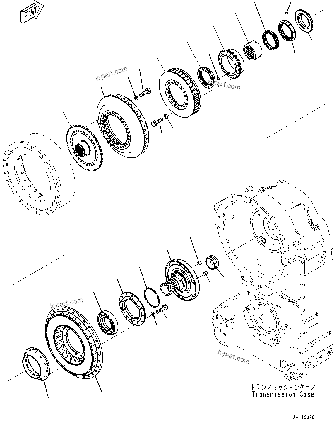 Komatsu parts book diagram for GD955-7M0 S/N 31001-UP: TORQUE CONVERTER AND TRANSMISSION, TORQUE CONVERTER (1/2)(#30001-)