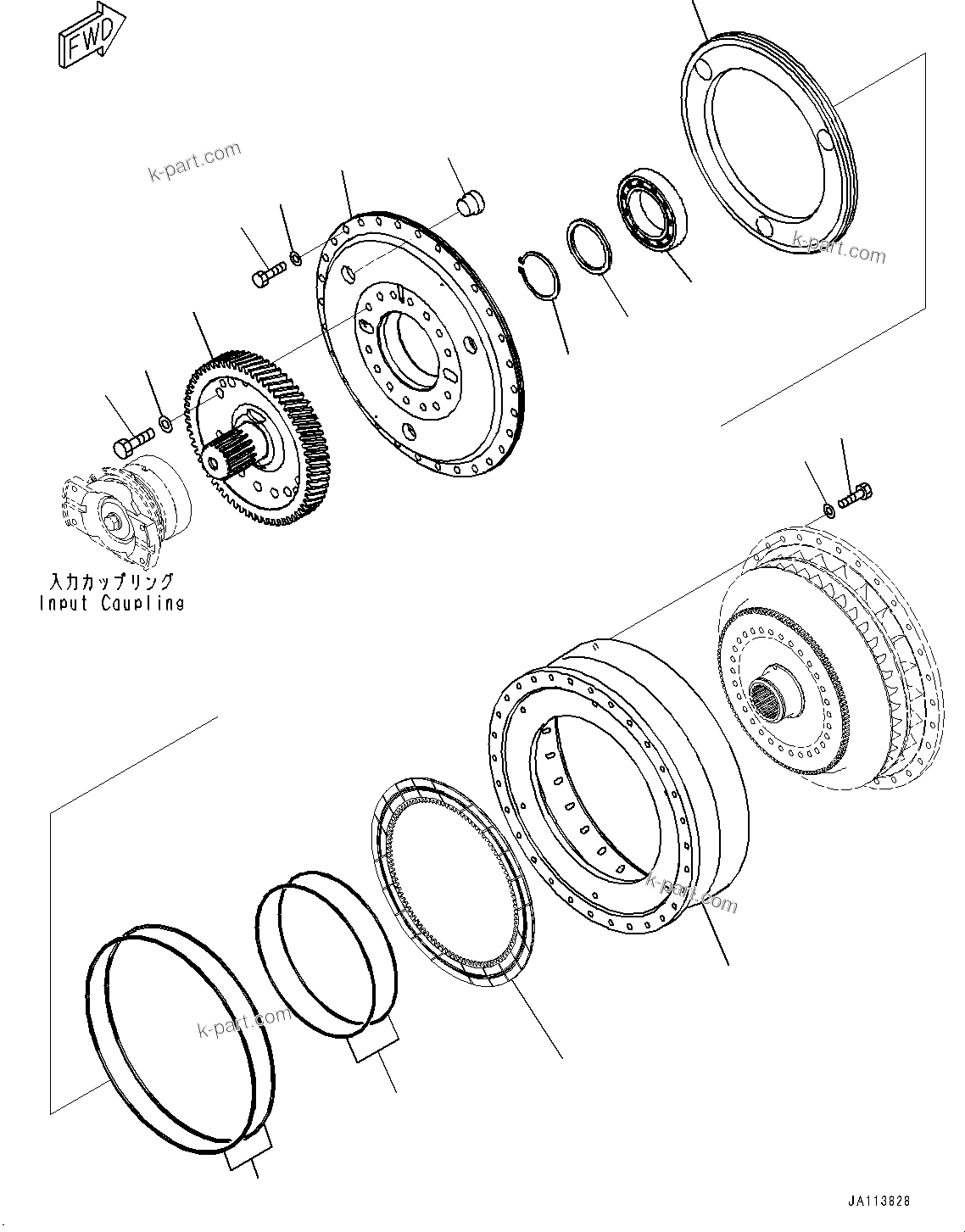 Komatsu parts book diagram for GD955-7M0 S/N 31001-UP: TORQUE CONVERTER AND TRANSMISSION, TORQUE CONVERTER (2/2)(#30001-)