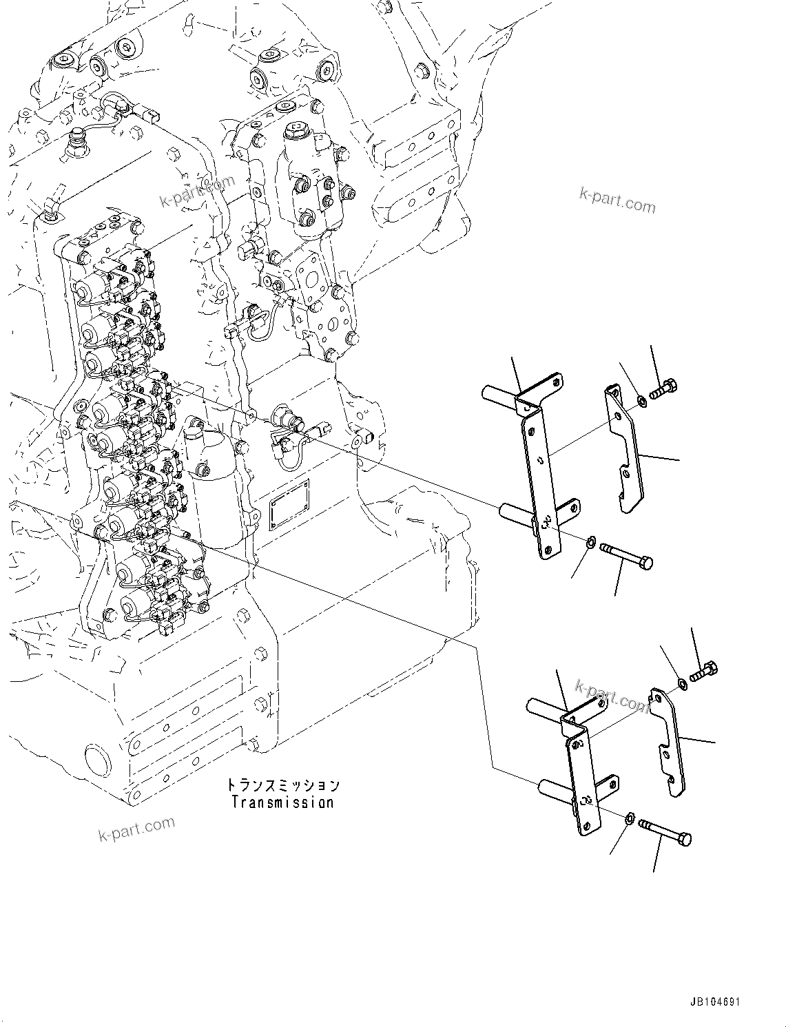 Komatsu parts book diagram for GD955-7M0 S/N 31001-UP: TORQUE CONVERTER AND TRANSMISSION, BRACKET(#30001-)