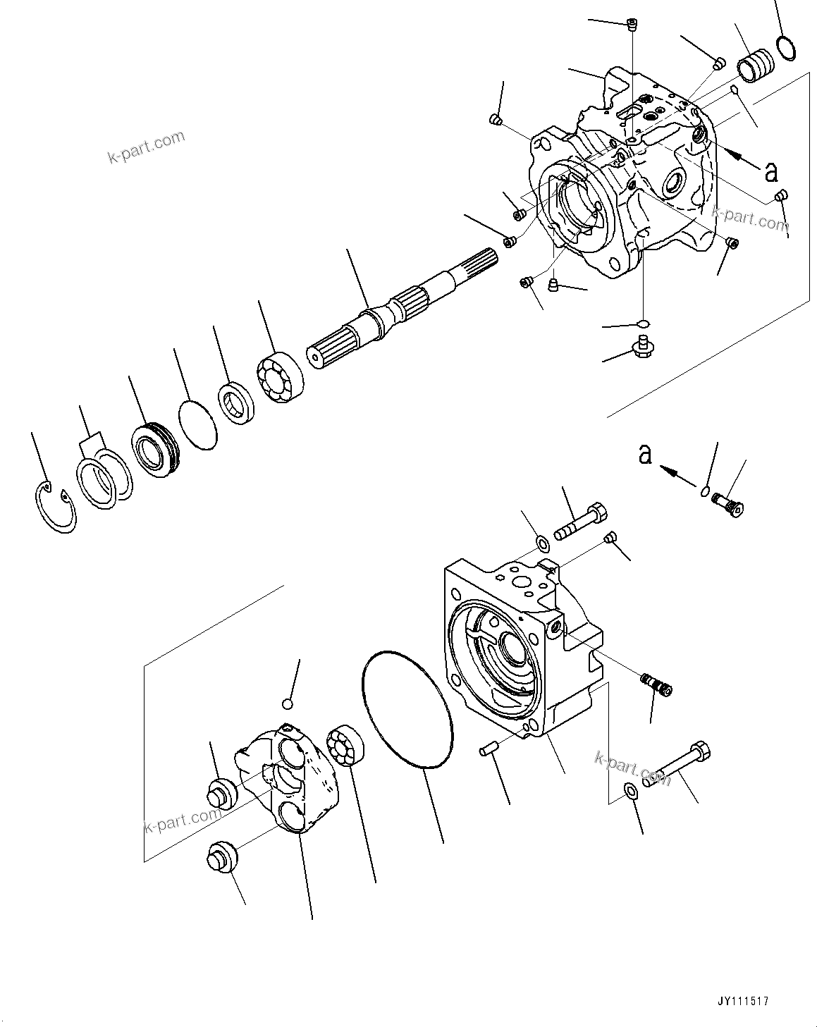 Komatsu parts book diagram for GD955-7M0 S/N 31001-UP: TORQUE CONVERTER AND TRANSMISSION, PISTON PUMP (1/14) (WORK EQUIPMENT PUMP)(#30001-)