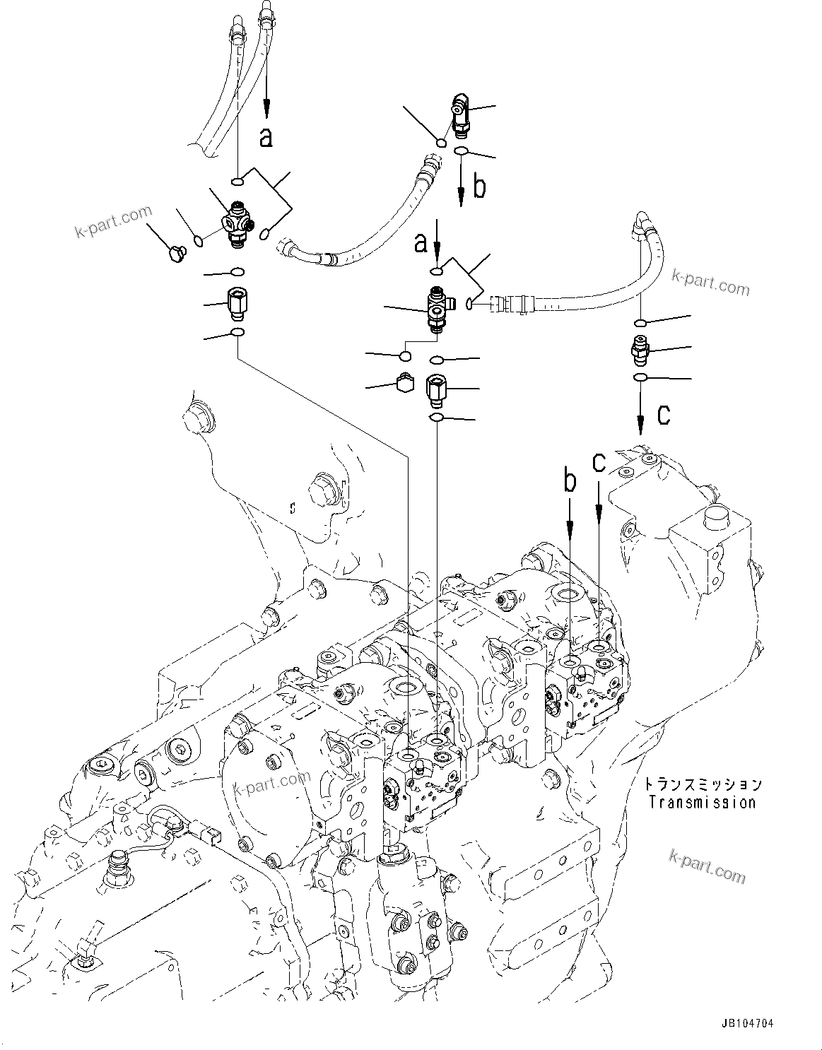 Komatsu parts book diagram for GD955-7M0 S/N 31001-UP: TORQUE CONVERTER AND TRANSMISSION, ELBOW(#30001-)