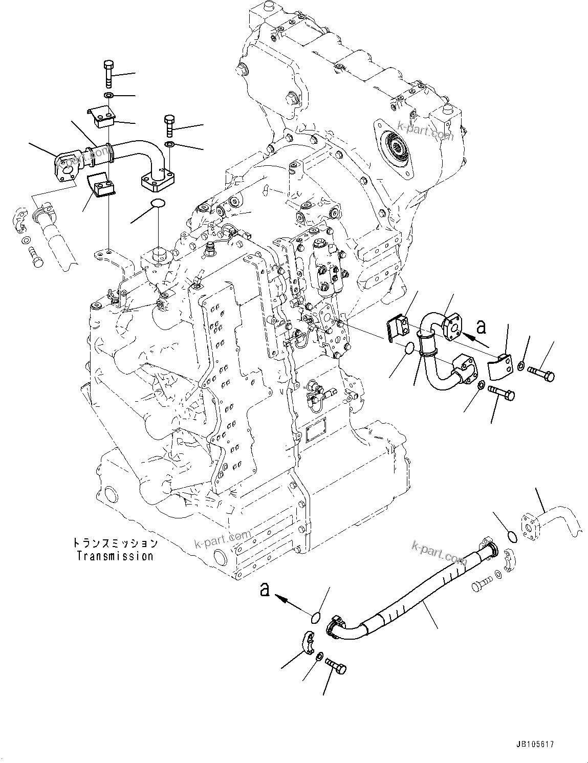 Komatsu parts book diagram for GD955-7M0 S/N 31001-UP: TORQUE CONVERTER AND TRANSMISSION, TRANSMISSION OIL COOLING PIPING(#30001-)